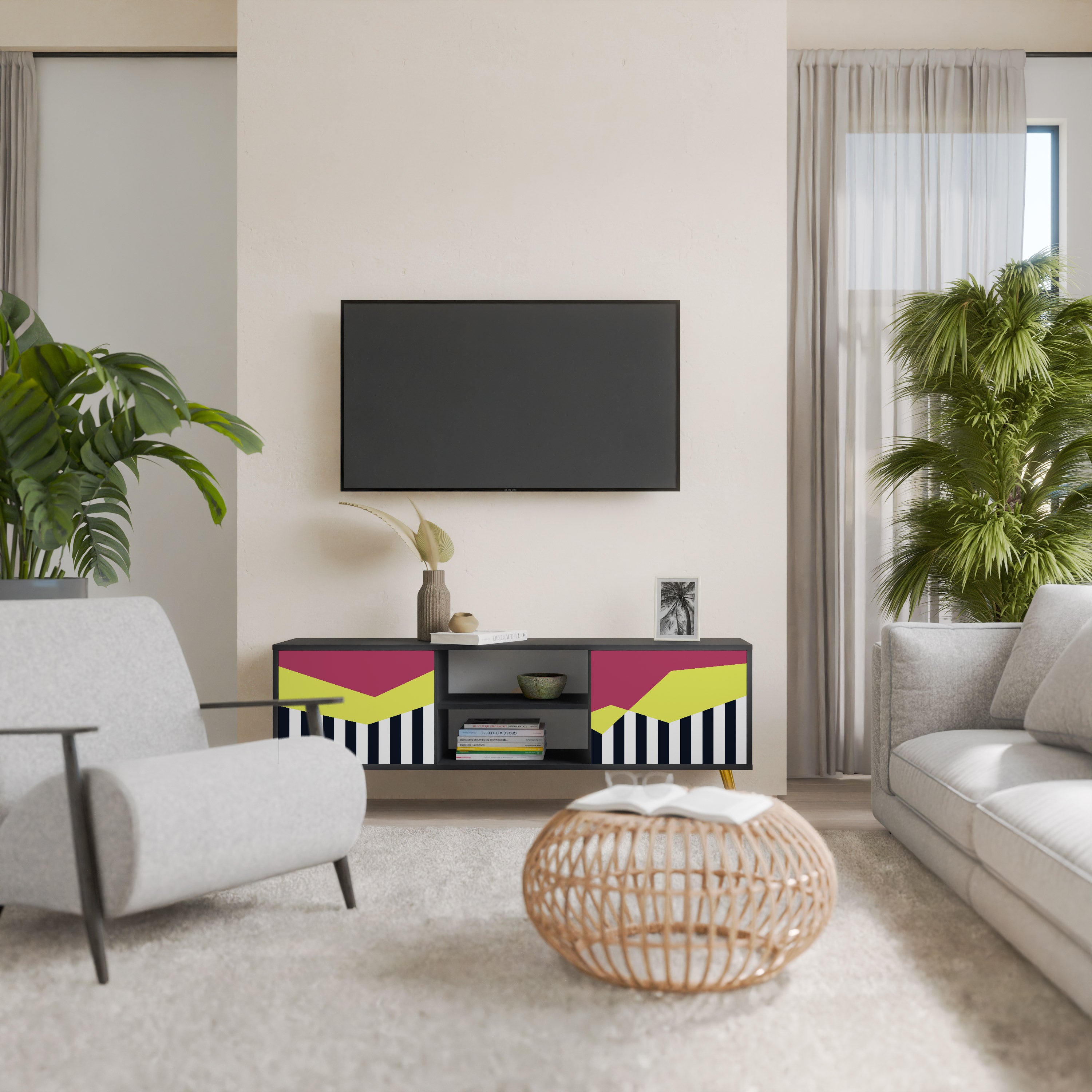 Mueble de TV PIANO FANTASY de 2 puertas con acabado negro