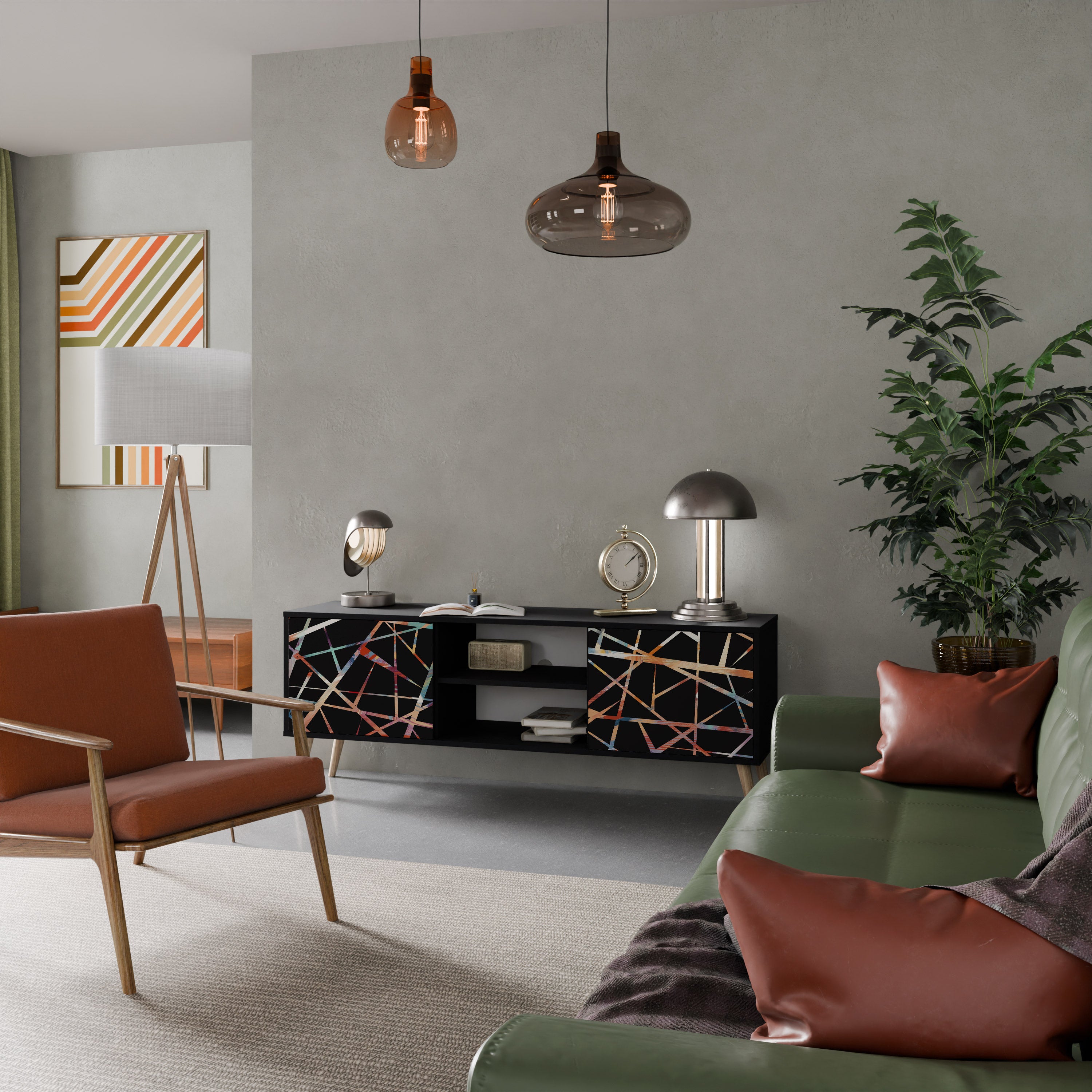 Mueble de TV de 2 puertas POLYGON VERVE con acabado negro