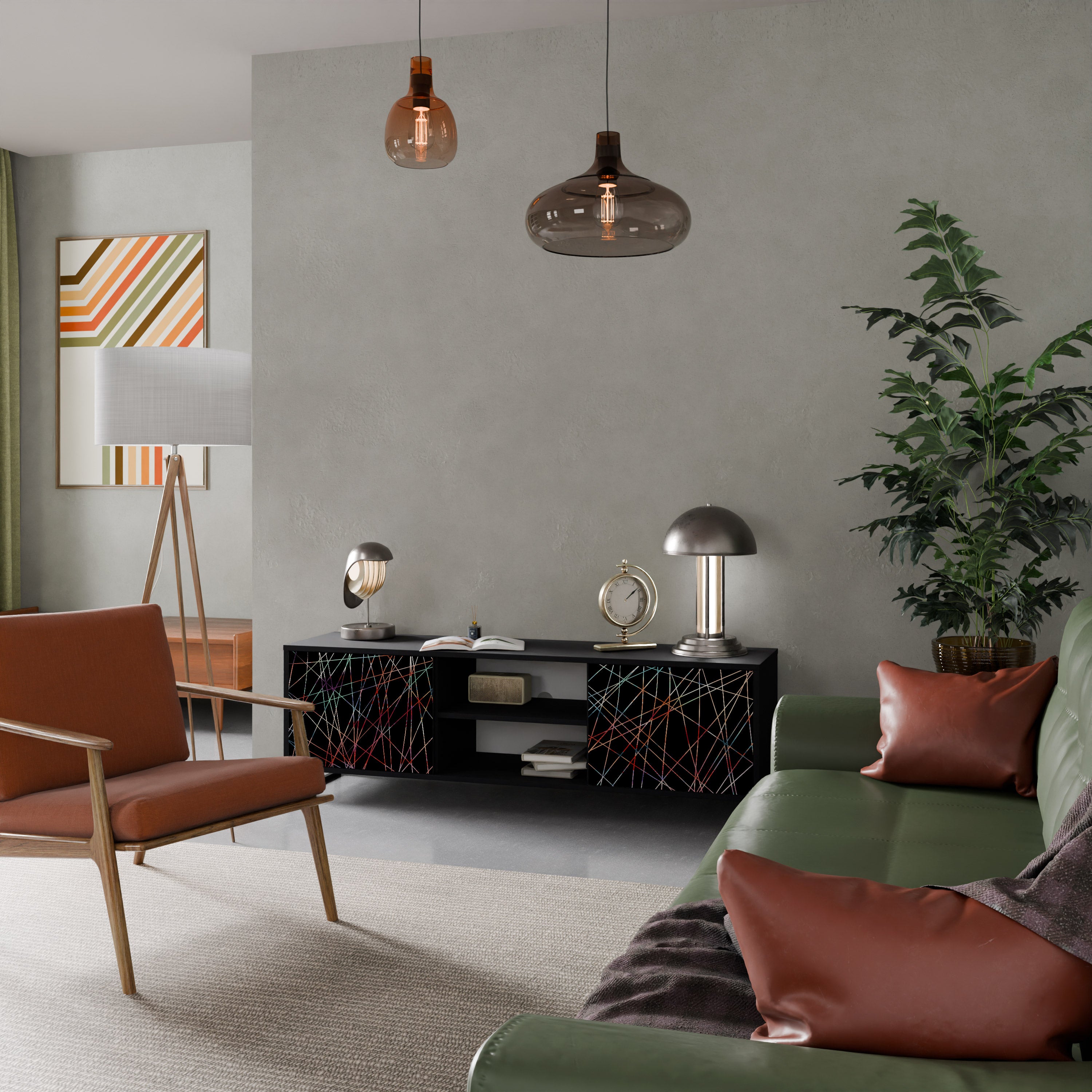 Mueble de TV de 2 puertas LUMINOUS SNARE con acabado negro