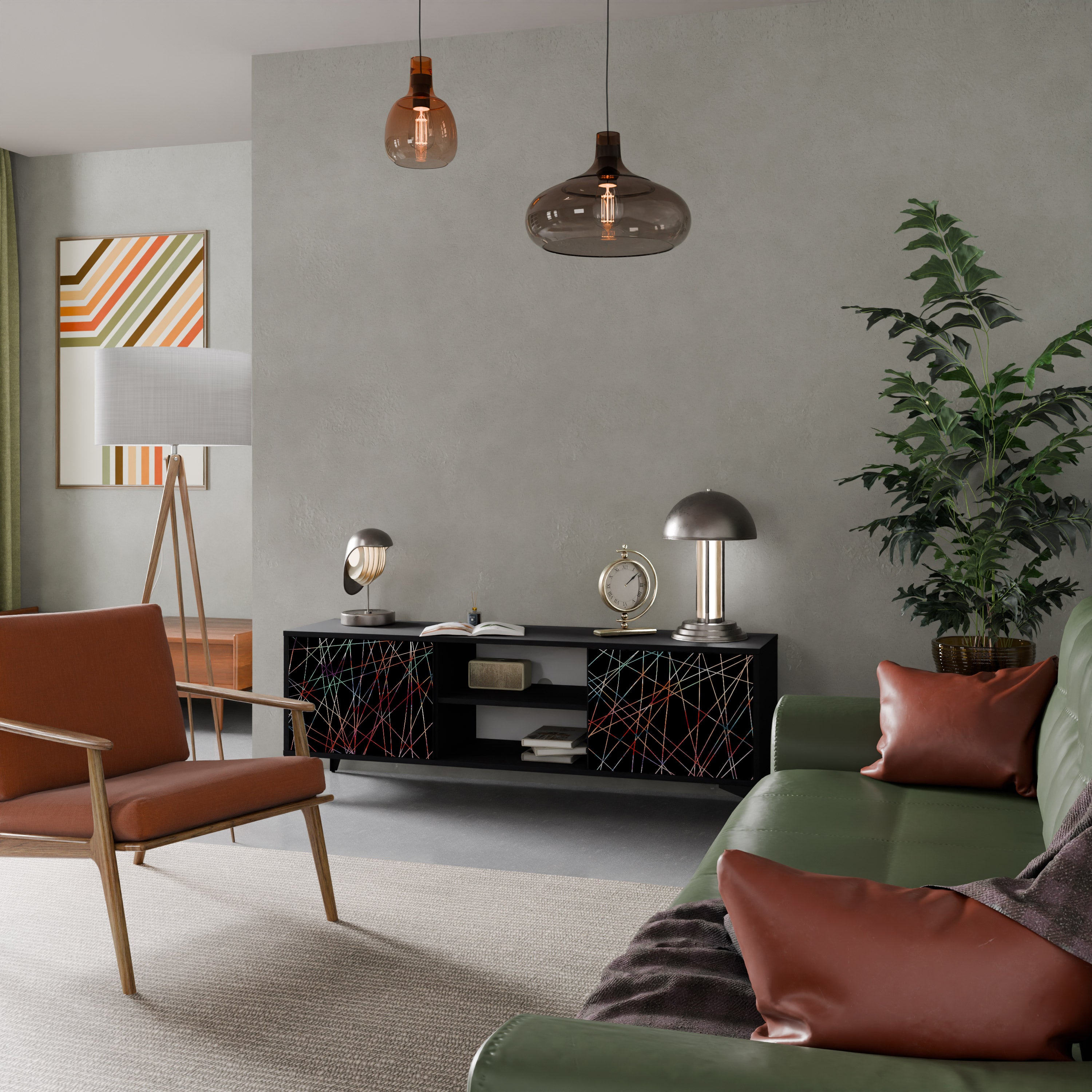 Mueble de TV de 2 puertas LUMINOUS SNARE con acabado negro