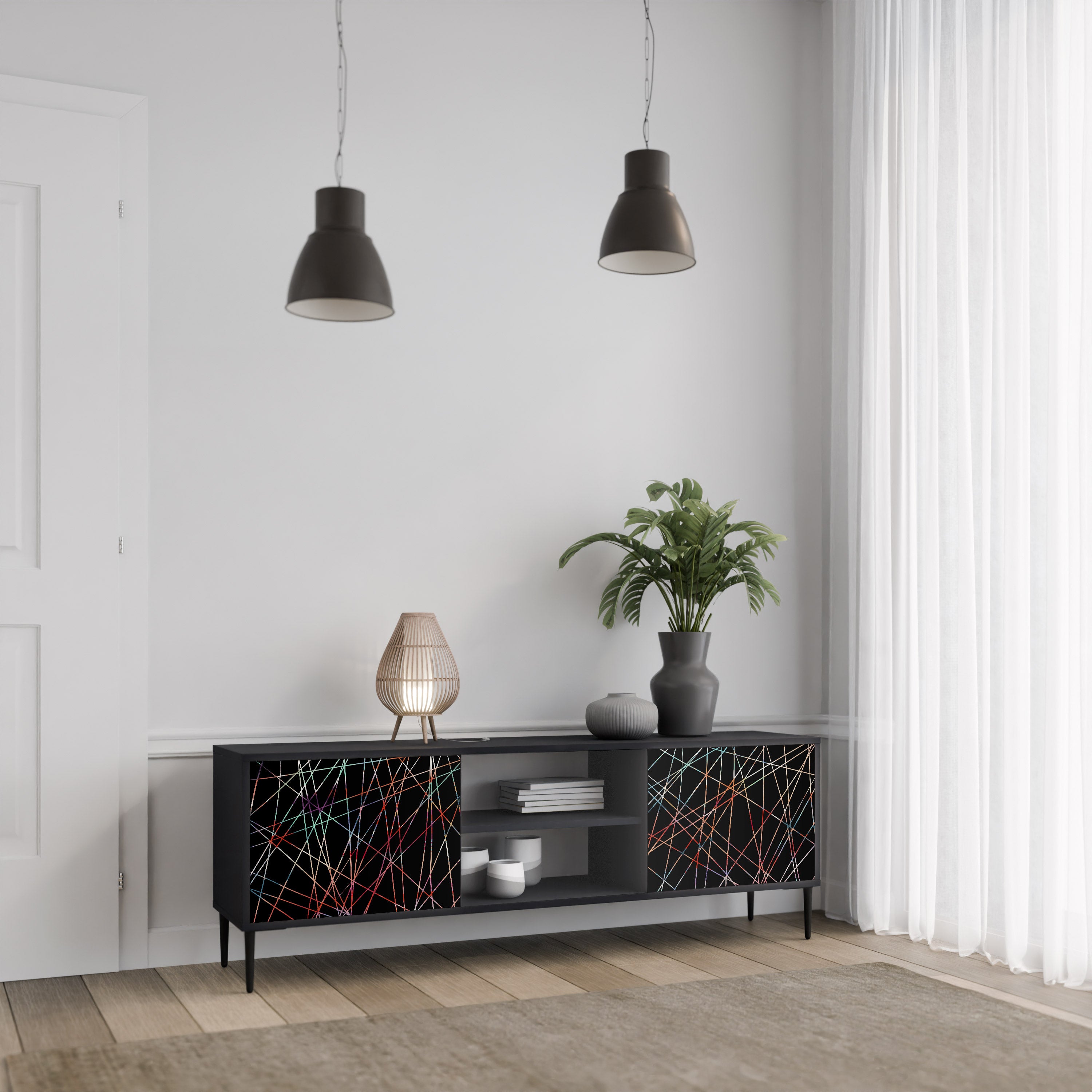 Mueble de TV de 2 puertas LUMINOUS SNARE con acabado negro