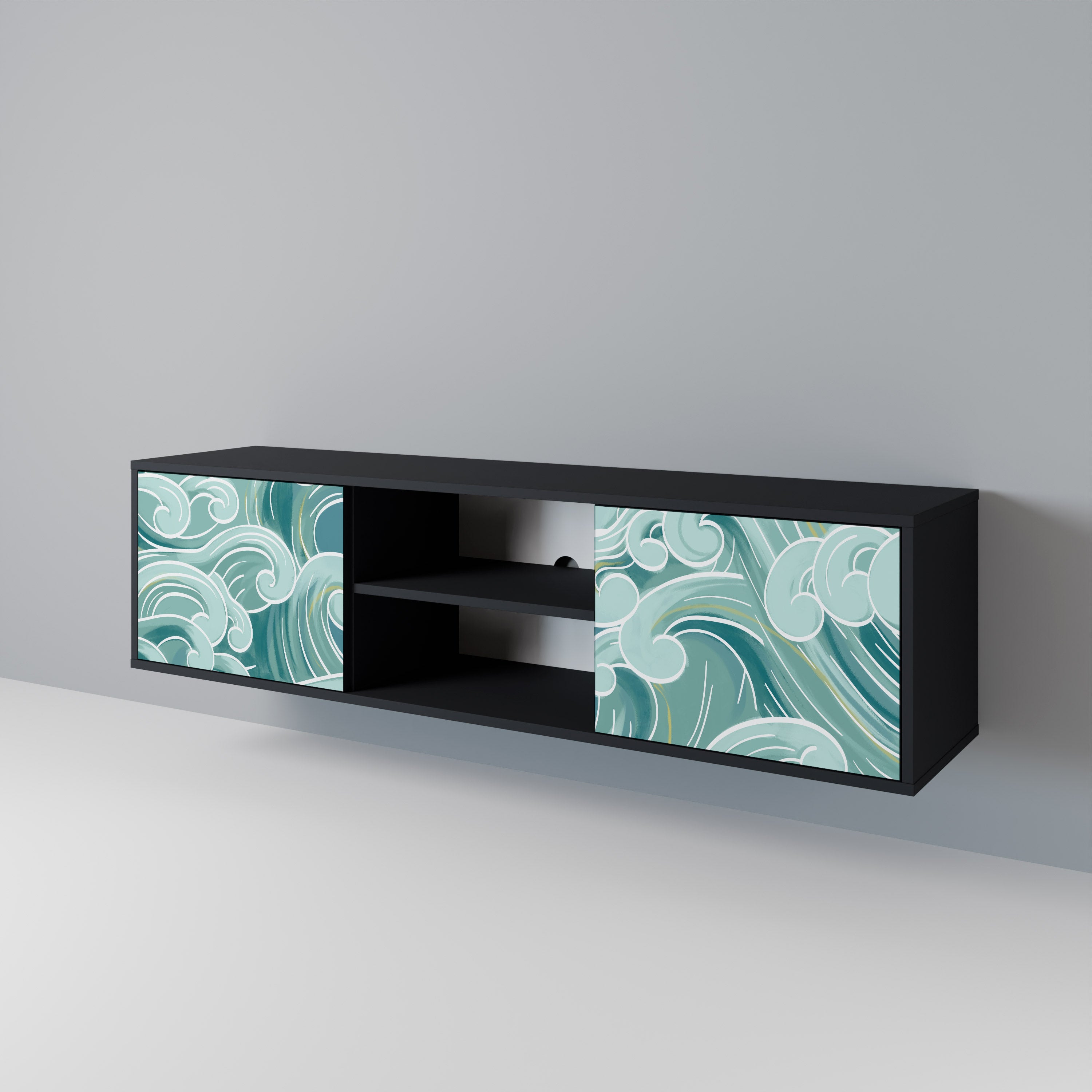 Mueble de TV ASIAN SWAY de 2 puertas con acabado negro