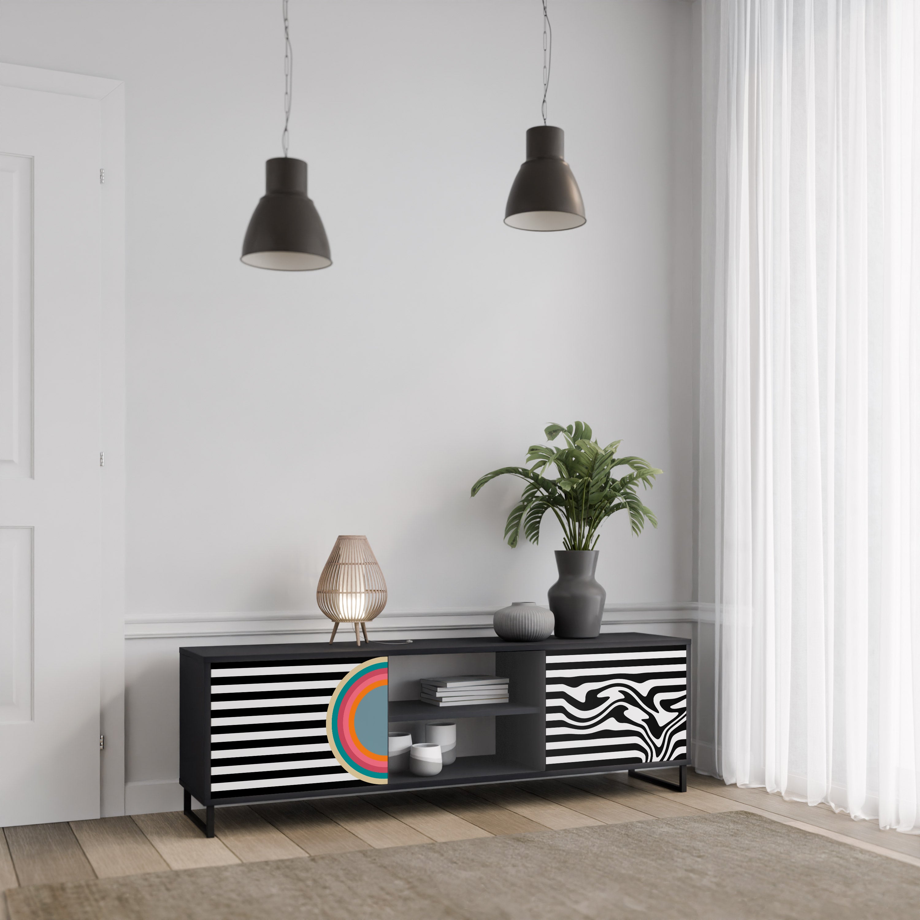 Mueble de TV de 2 puertas SPECTRA SHOWCASE con acabado negro