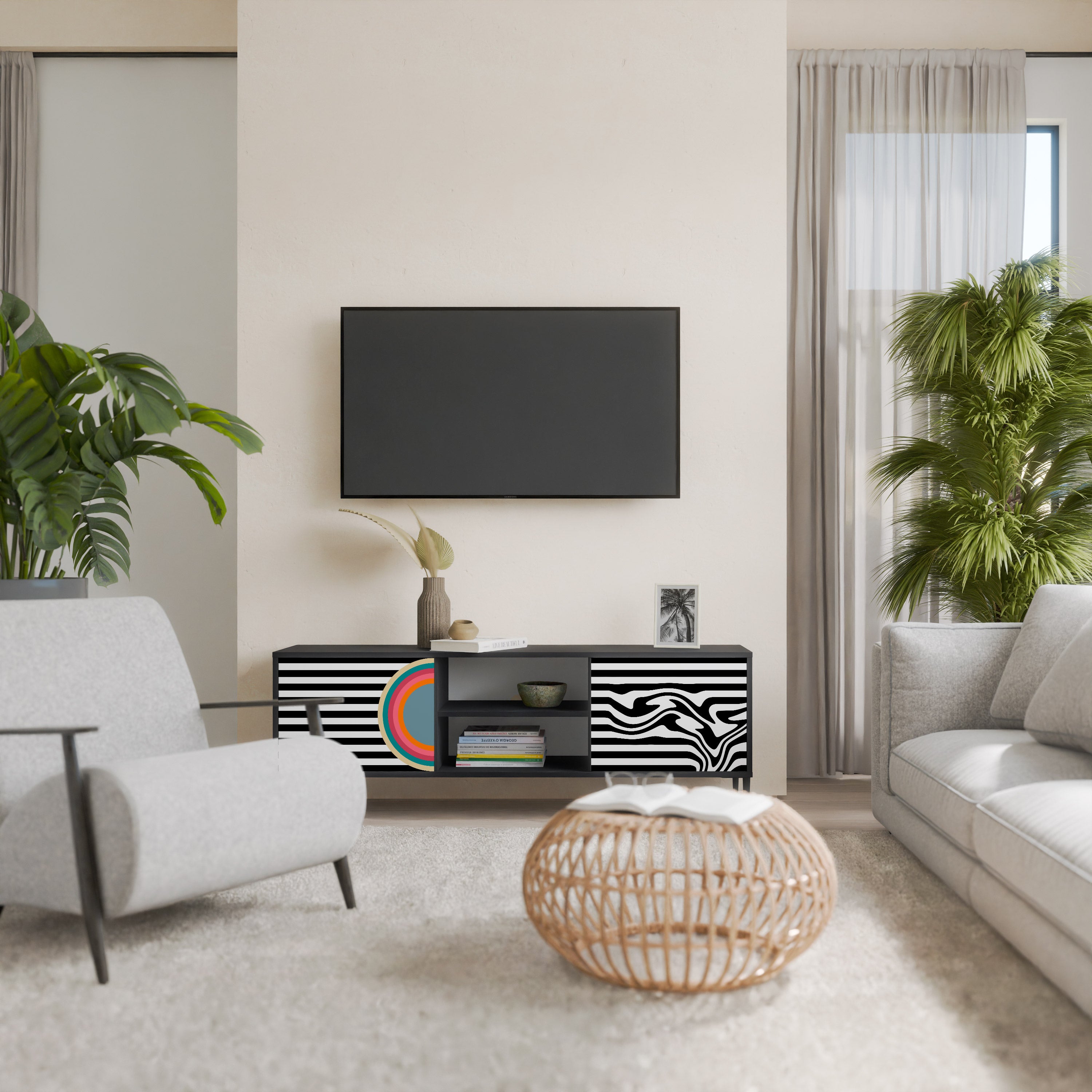 Mueble de TV de 2 puertas SPECTRA SHOWCASE con acabado negro