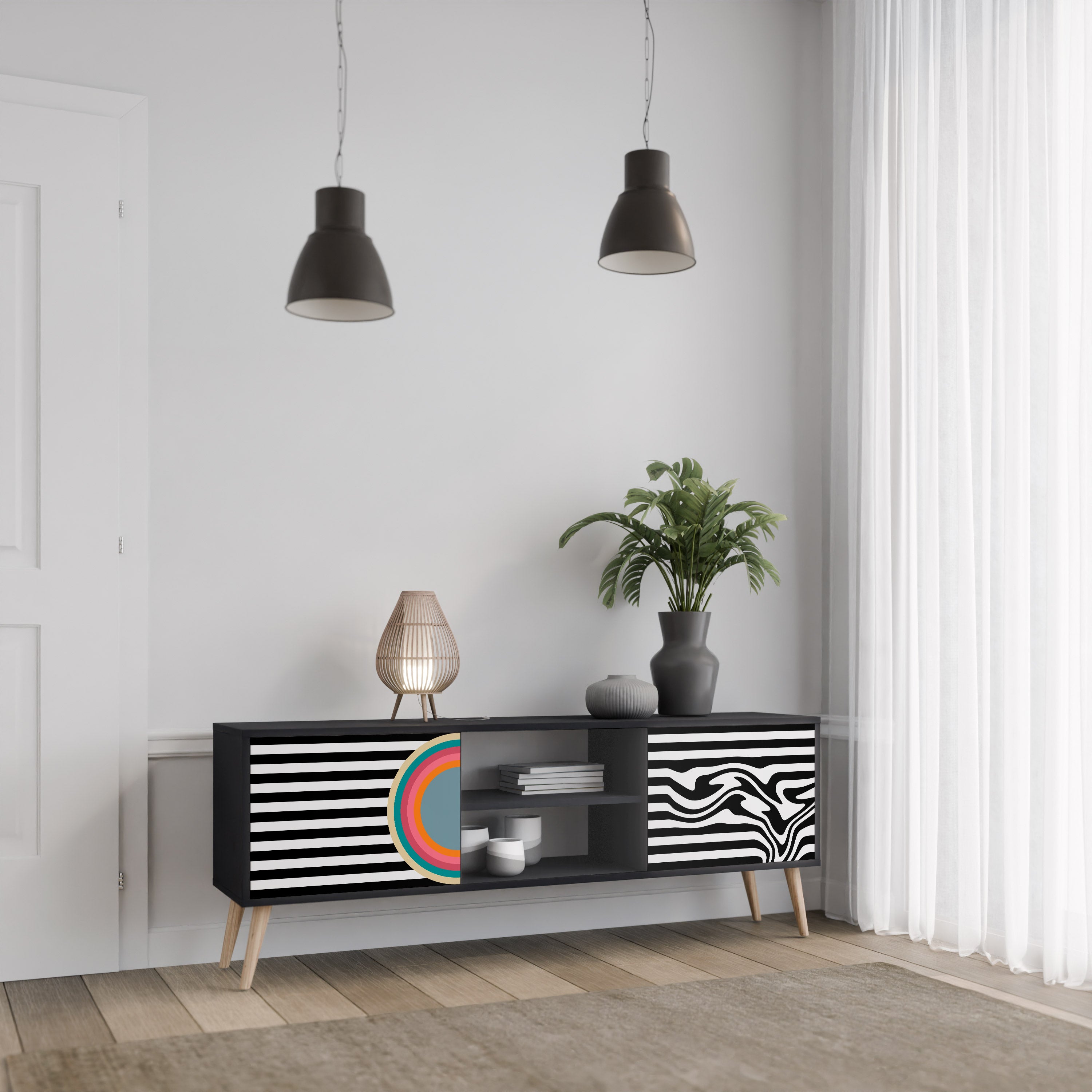 Mueble de TV de 2 puertas SPECTRA SHOWCASE con acabado negro