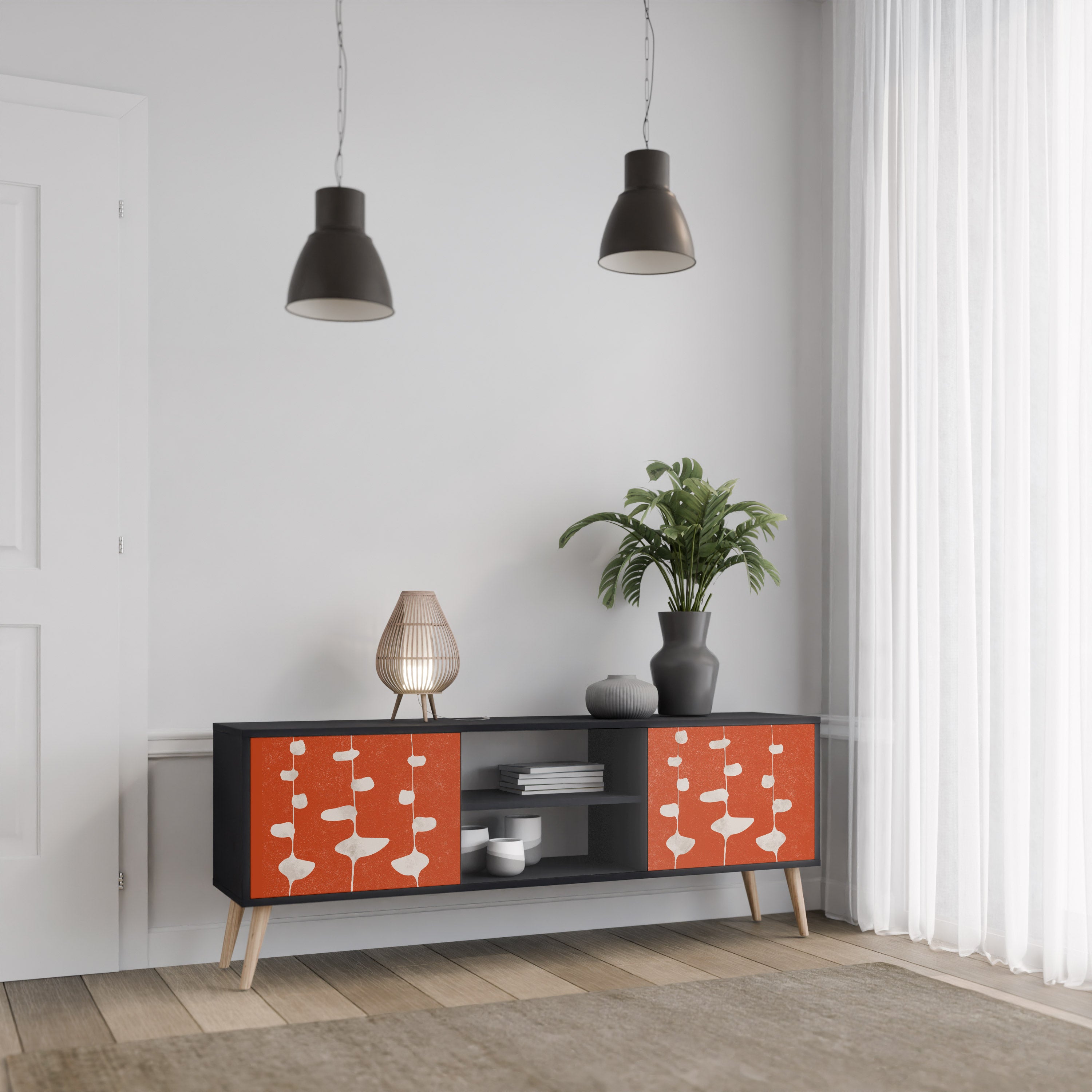 Mueble de TV de 2 puertas COURAGE MOLD con acabado negro