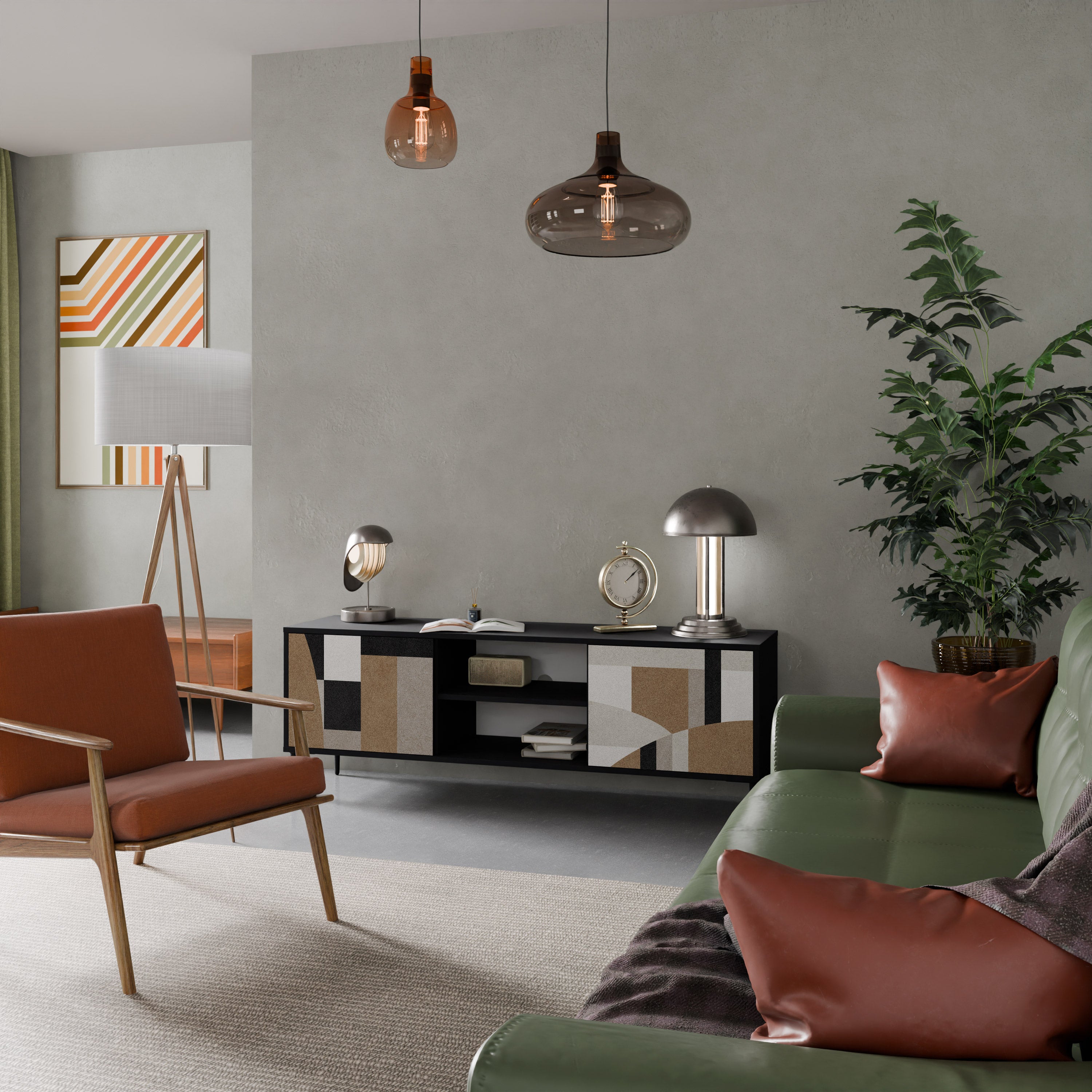 Mueble de TV DELICATE MEMENTO de 2 puertas con acabado negro