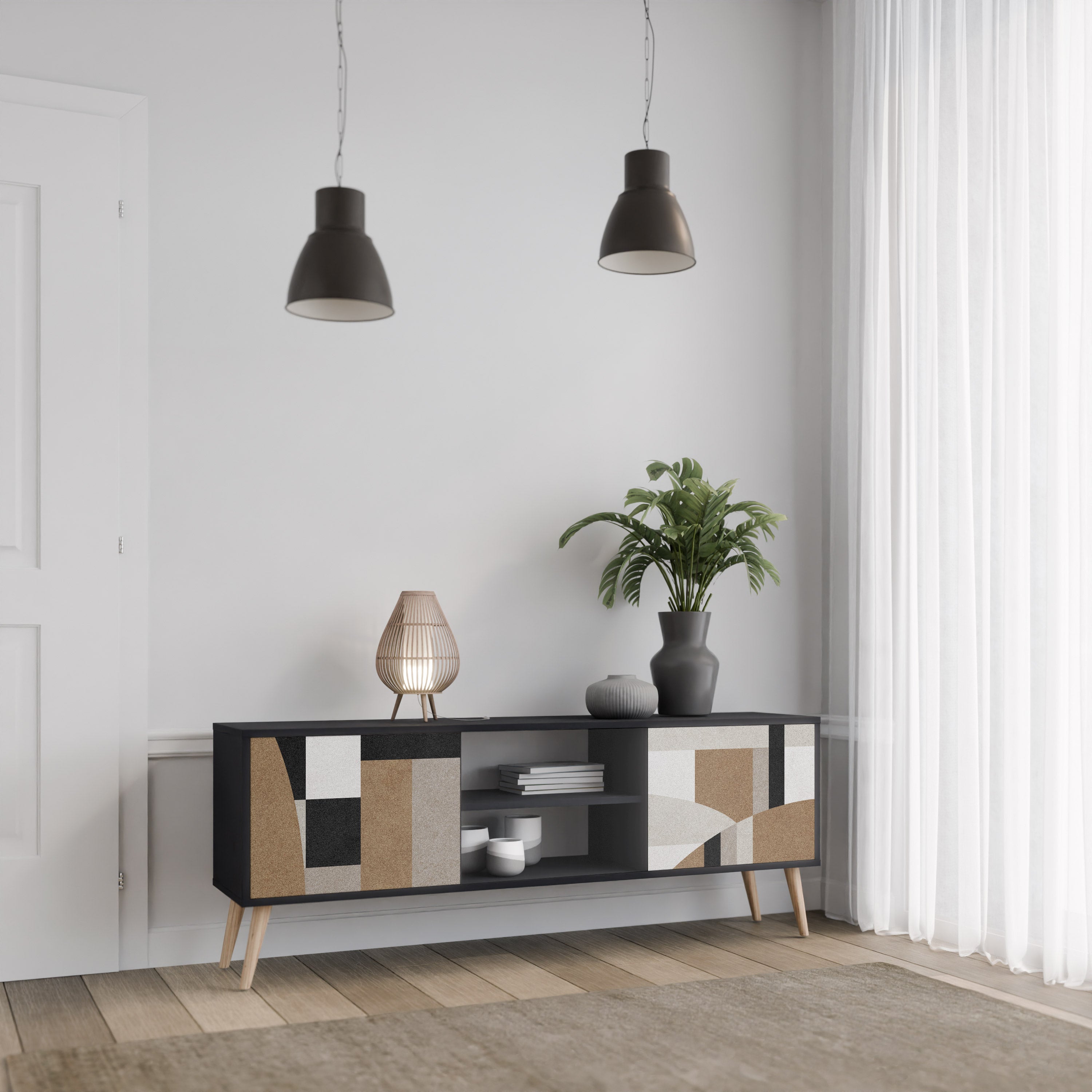 Mueble de TV DELICATE MEMENTO de 2 puertas con acabado negro