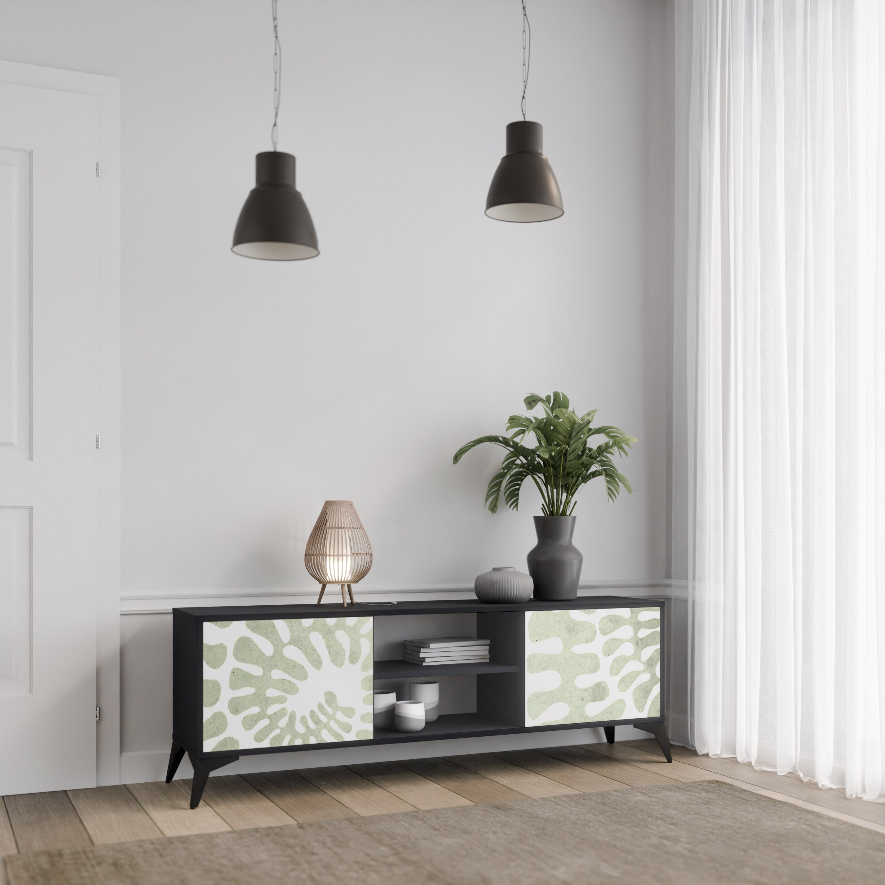 Mueble de TV de 2 puertas HELIX DANCE con acabado negro