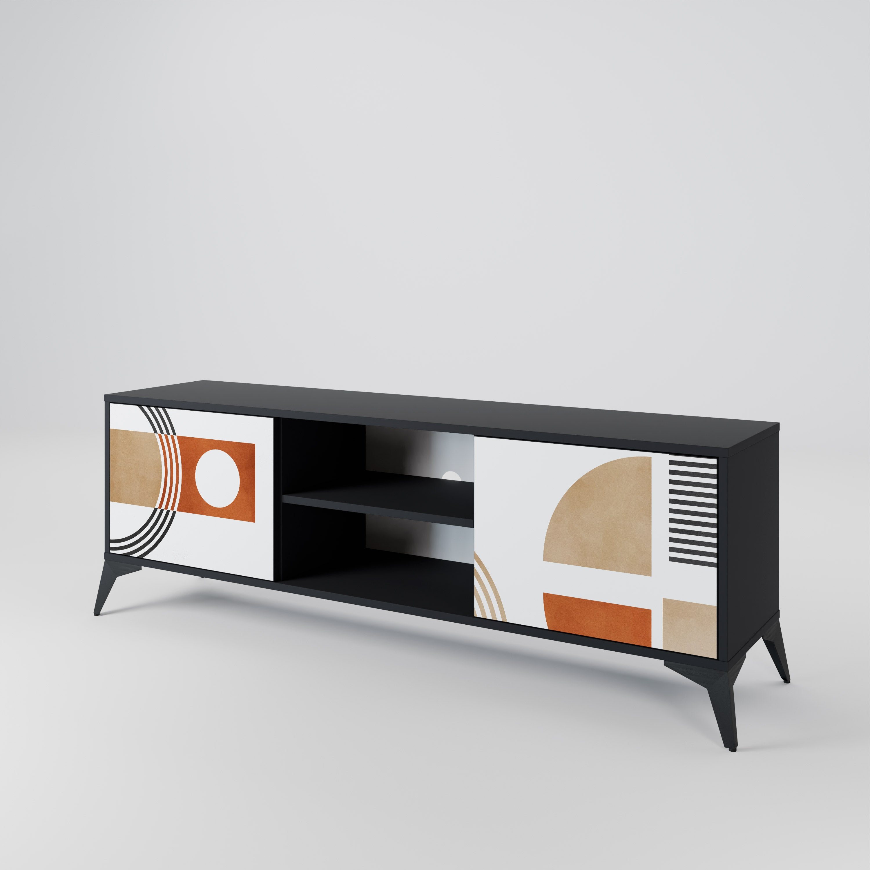 Mueble de TV de 2 puertas CIRCLE RHYTM con acabado negro