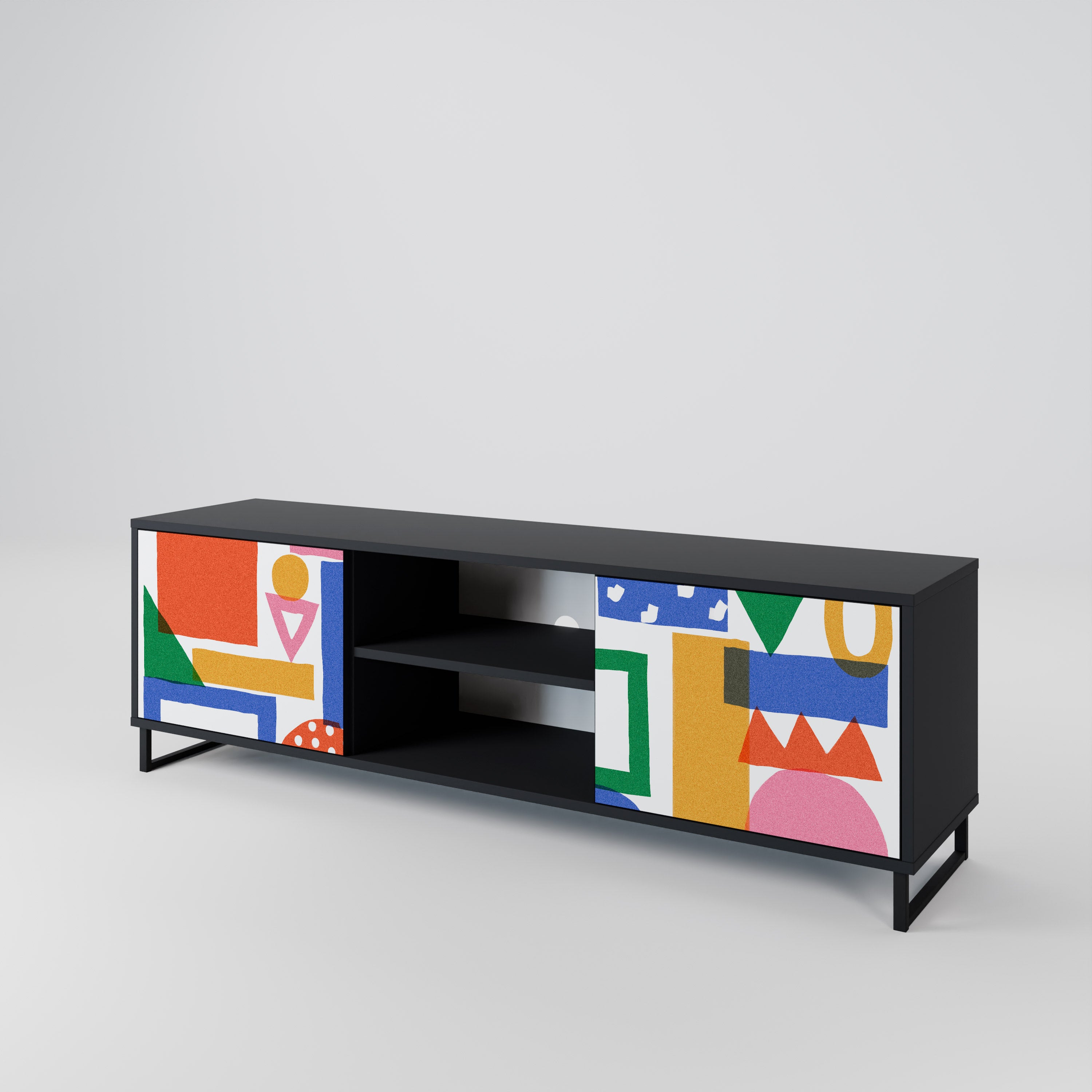 Mueble de TV de 2 puertas GEOMETRIC GLIMMER con acabado negro