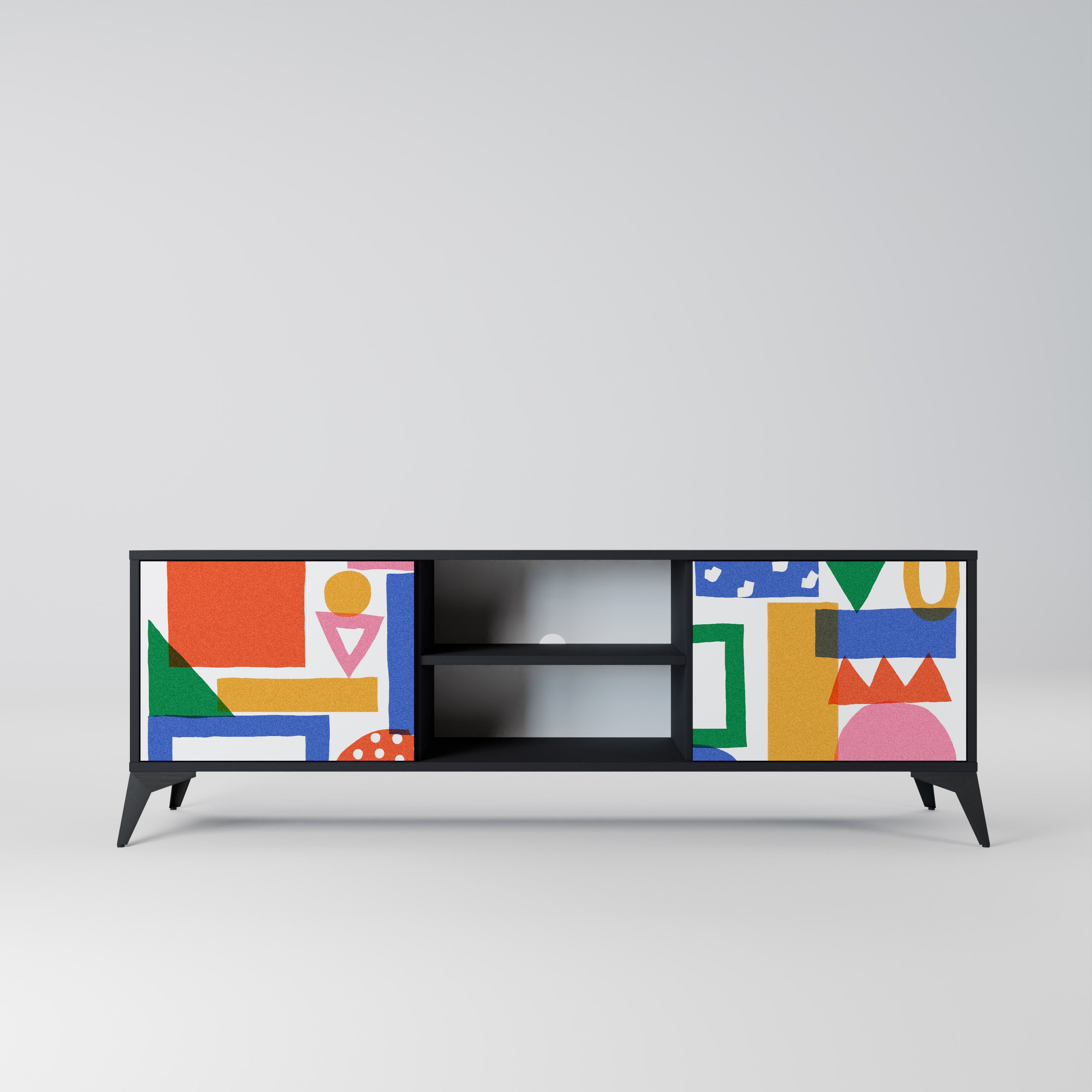 Mueble de TV de 2 puertas GEOMETRIC GLIMMER con acabado negro