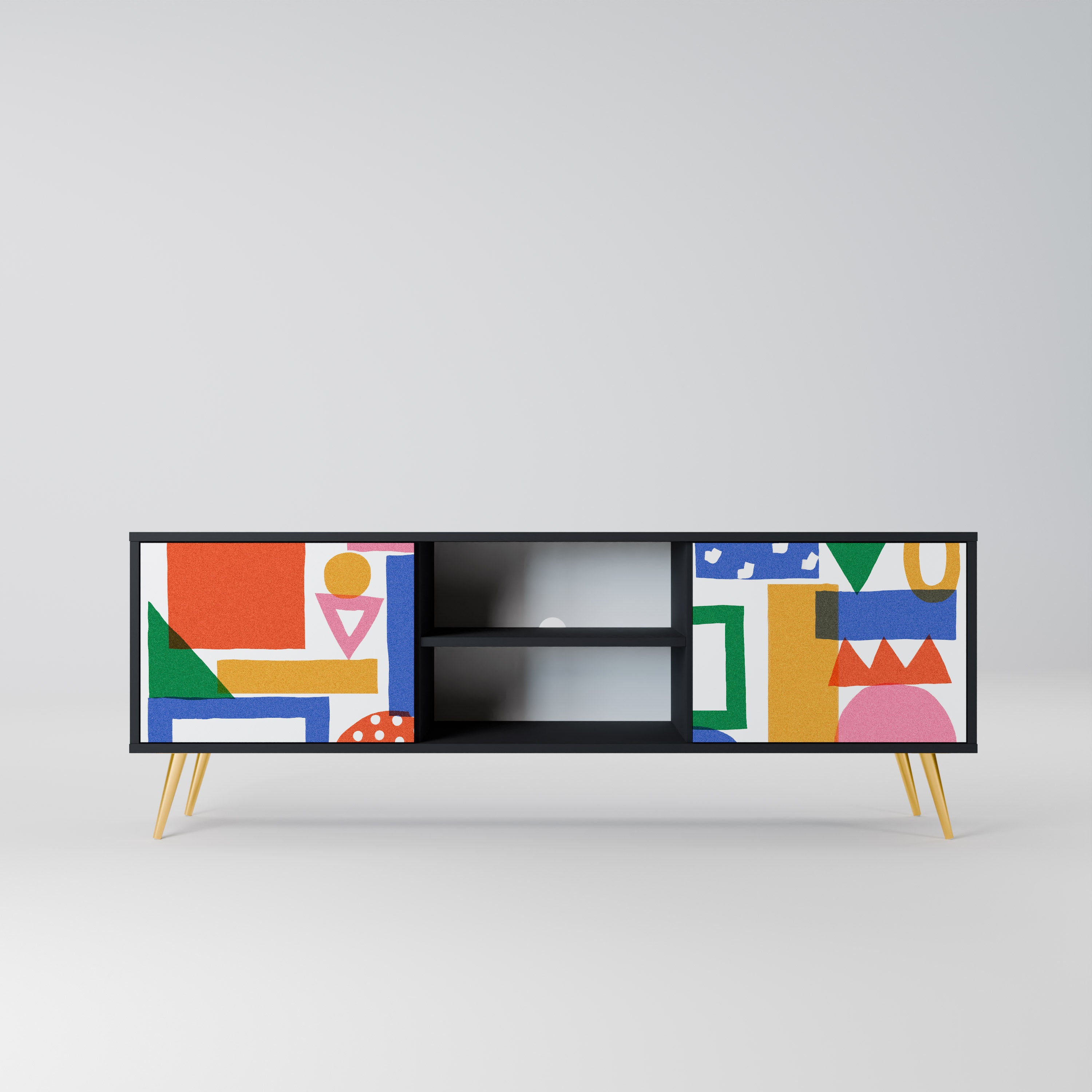 Mueble de TV de 2 puertas GEOMETRIC GLIMMER con acabado negro