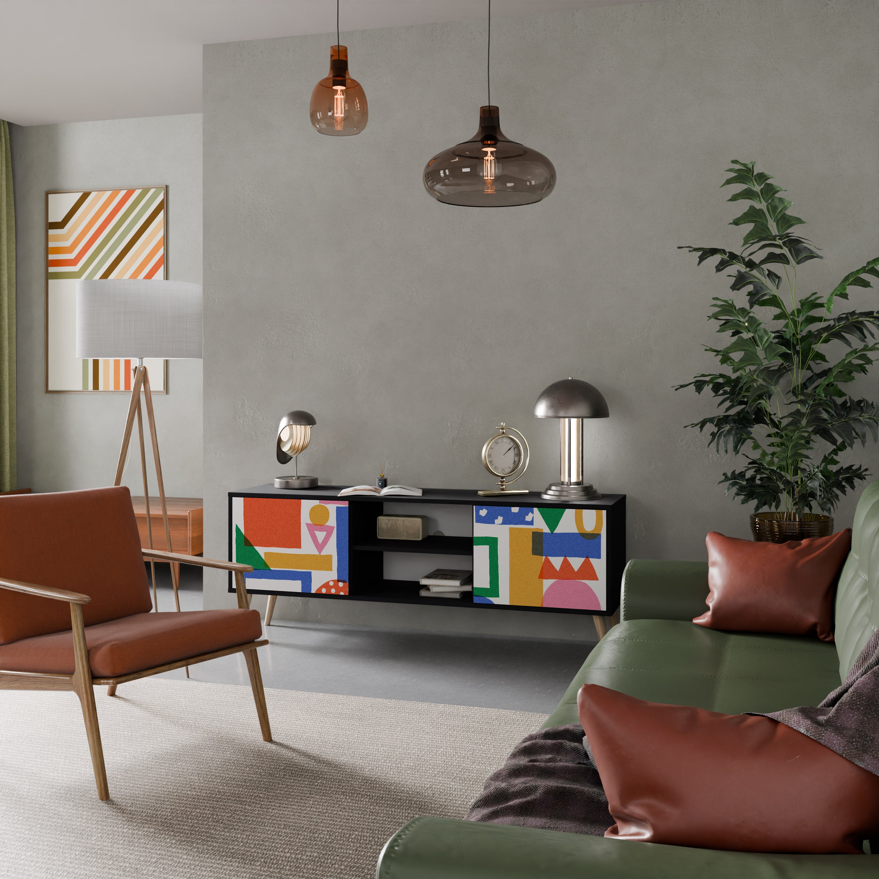 Mueble de TV de 2 puertas GEOMETRIC GLIMMER con acabado negro