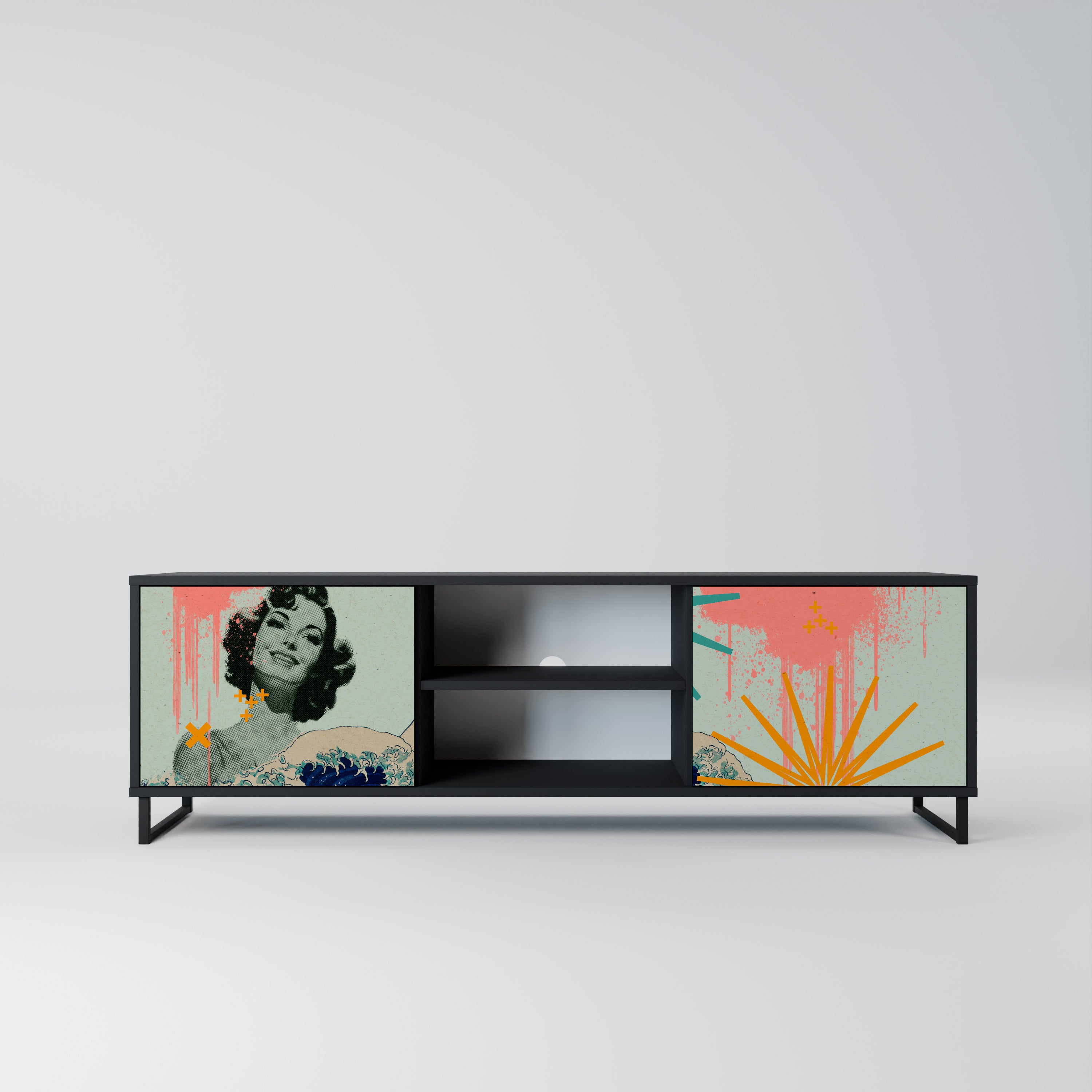 Mueble de TV de 2 puertas KANAGAWA BEAUTY con acabado negro