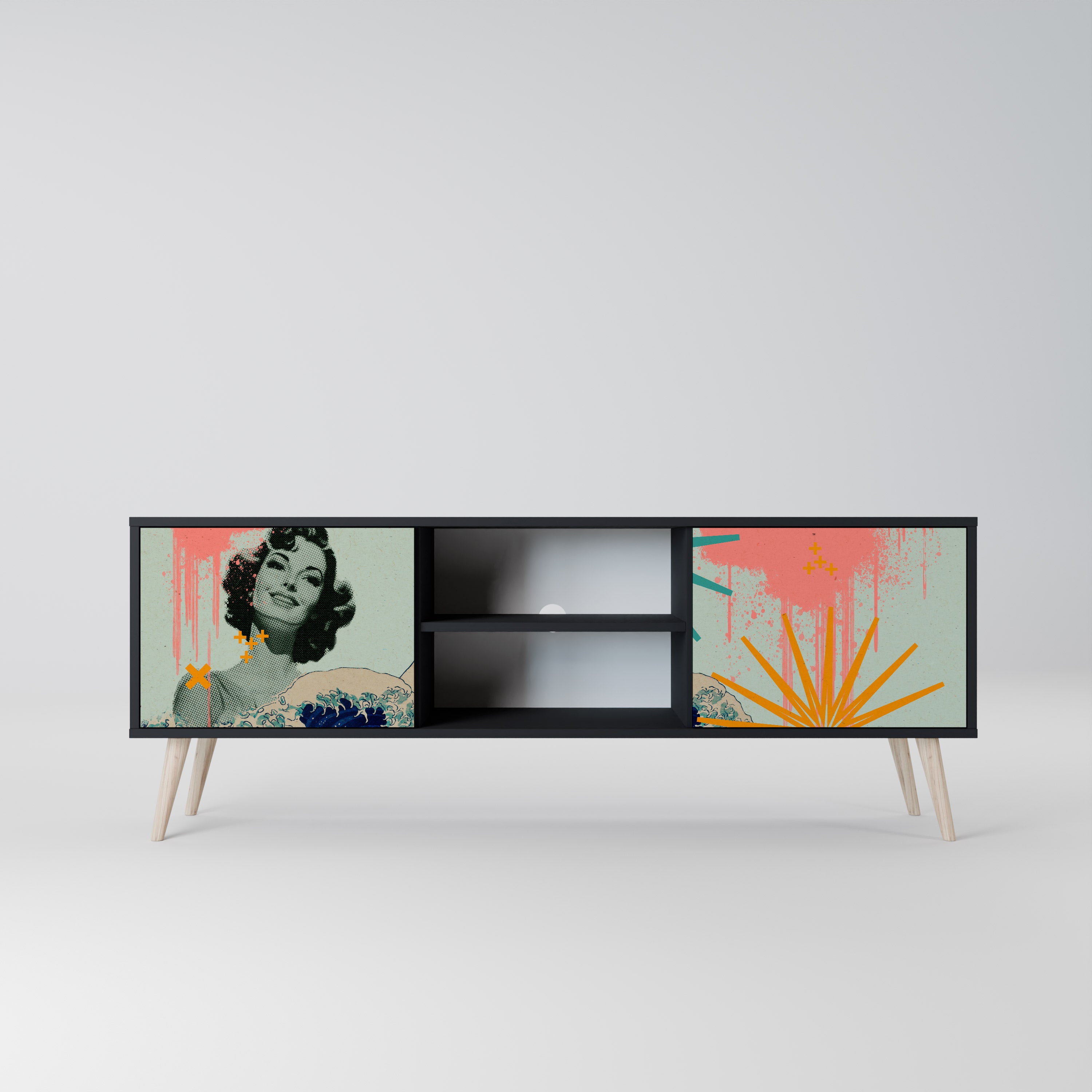 Mueble de TV de 2 puertas KANAGAWA BEAUTY con acabado negro