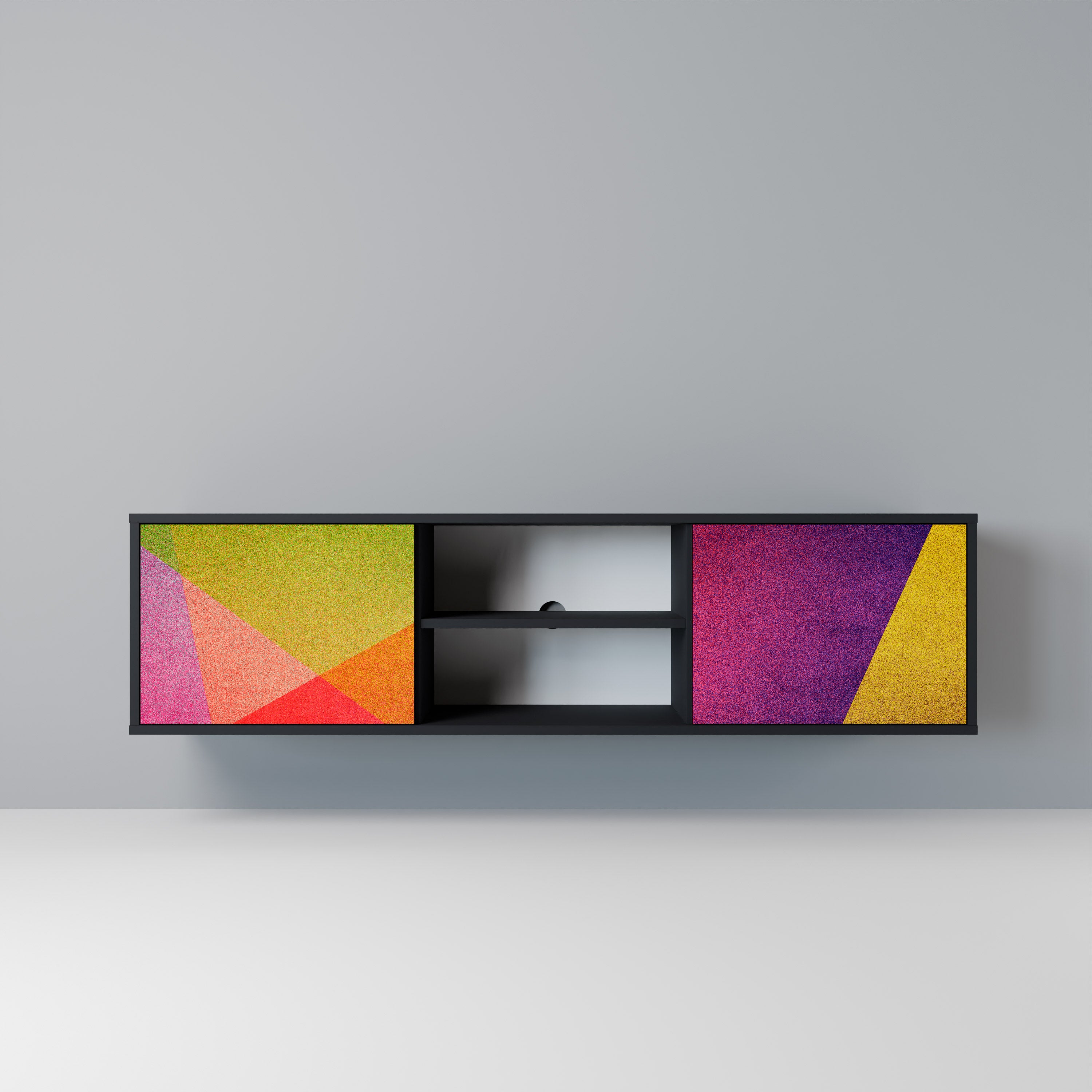 Mueble de TV de 2 puertas VIVID GEOMETRY con acabado negro