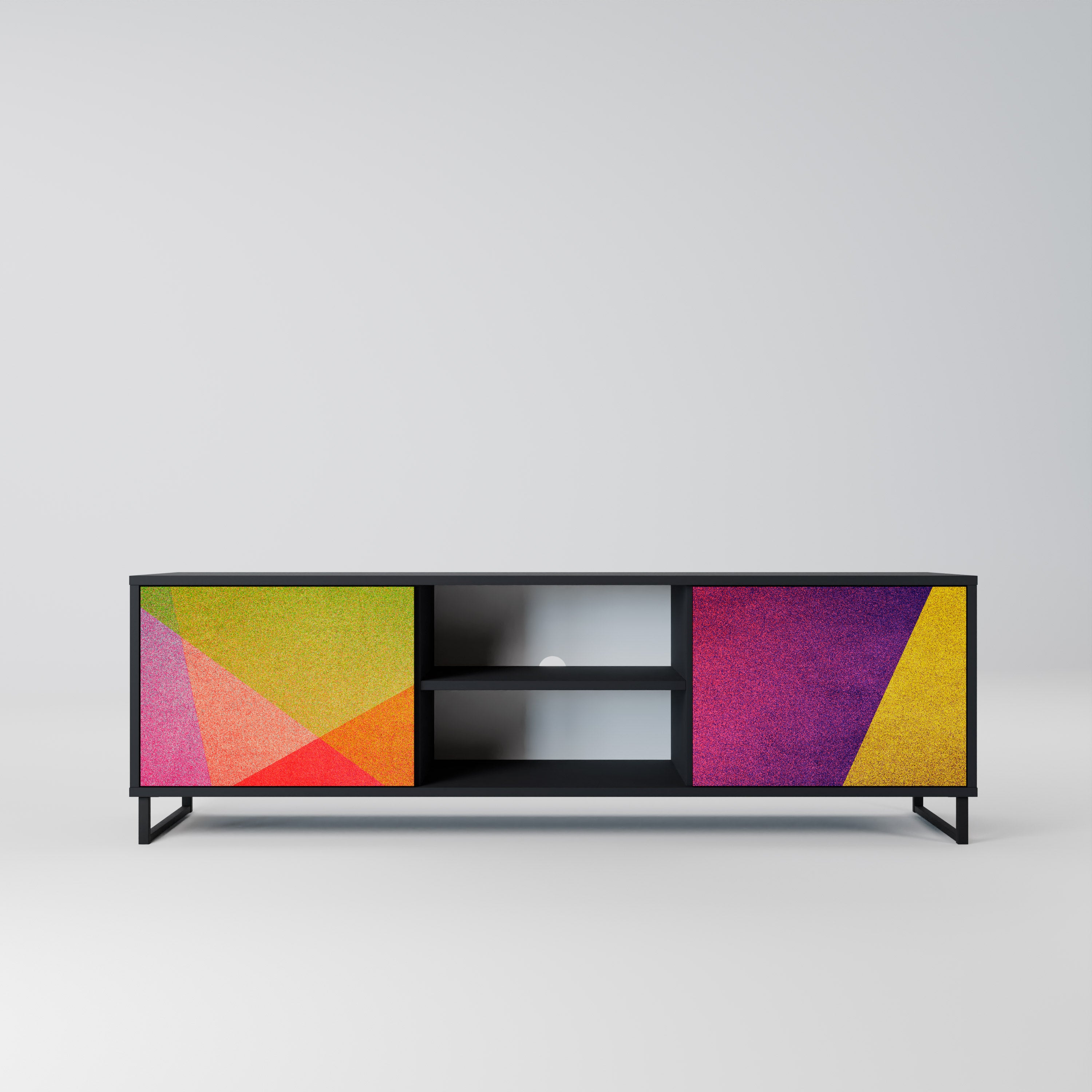 Mueble de TV de 2 puertas VIVID GEOMETRY con acabado negro