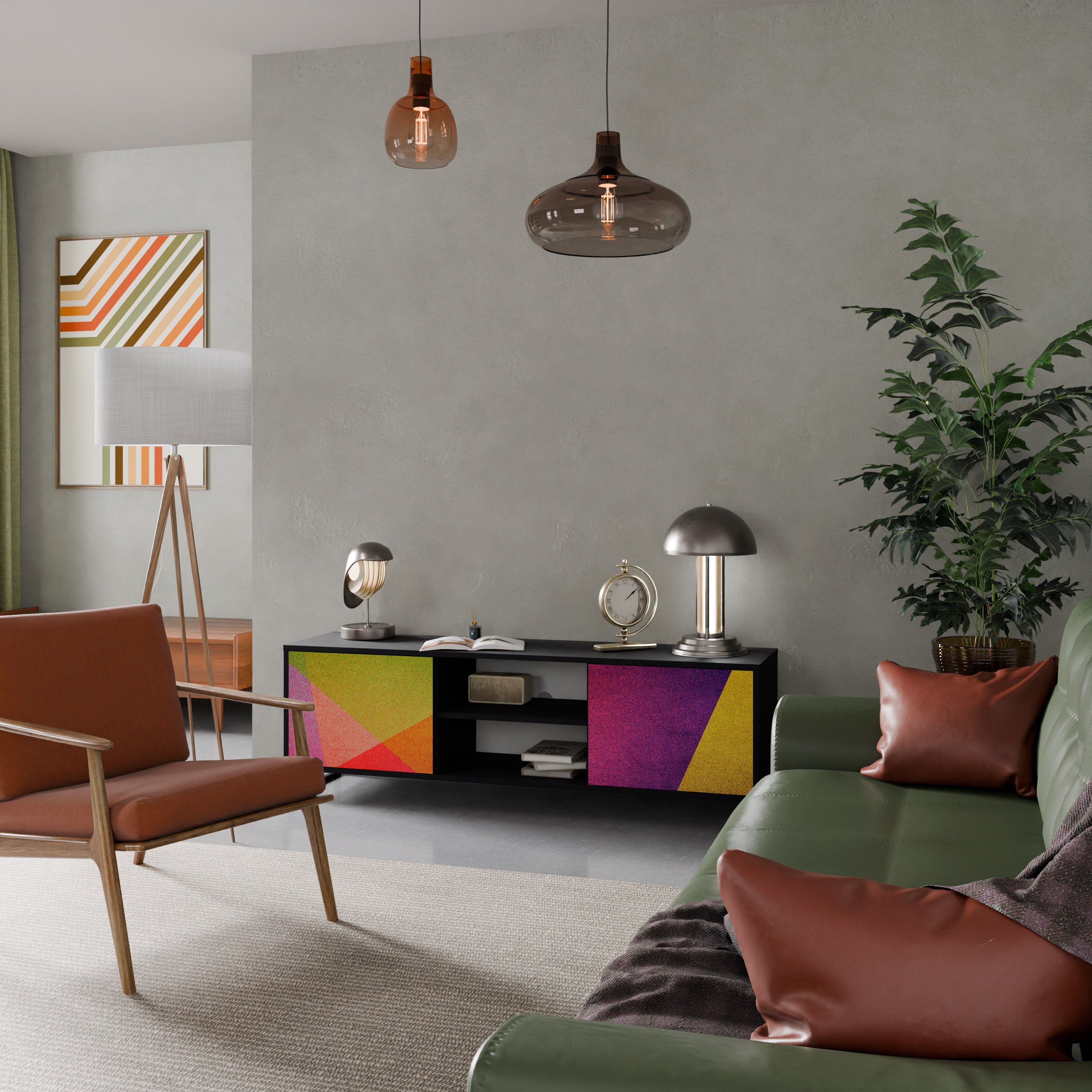 Mueble de TV de 2 puertas VIVID GEOMETRY con acabado negro