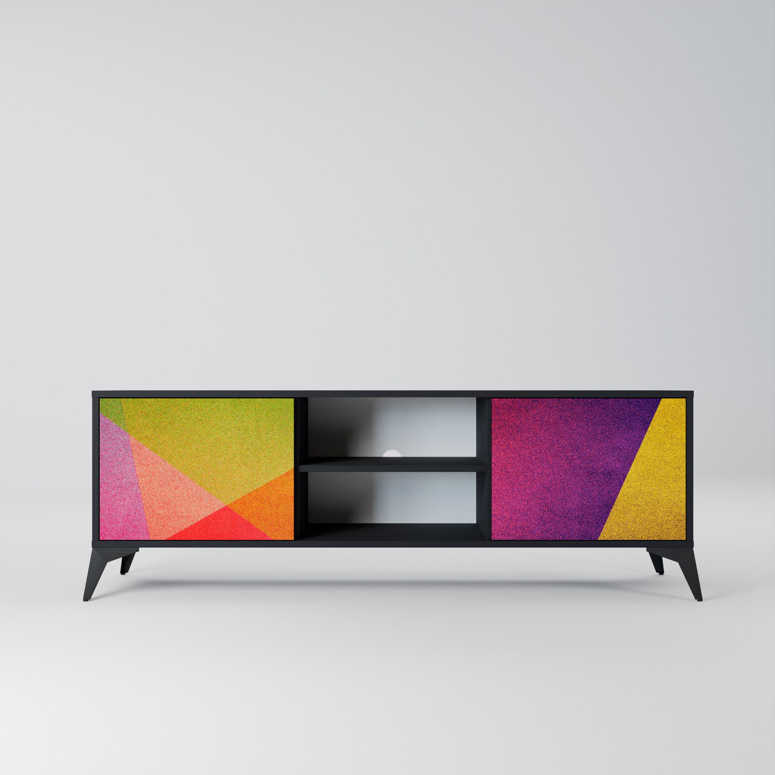 Mueble de TV de 2 puertas VIVID GEOMETRY con acabado negro