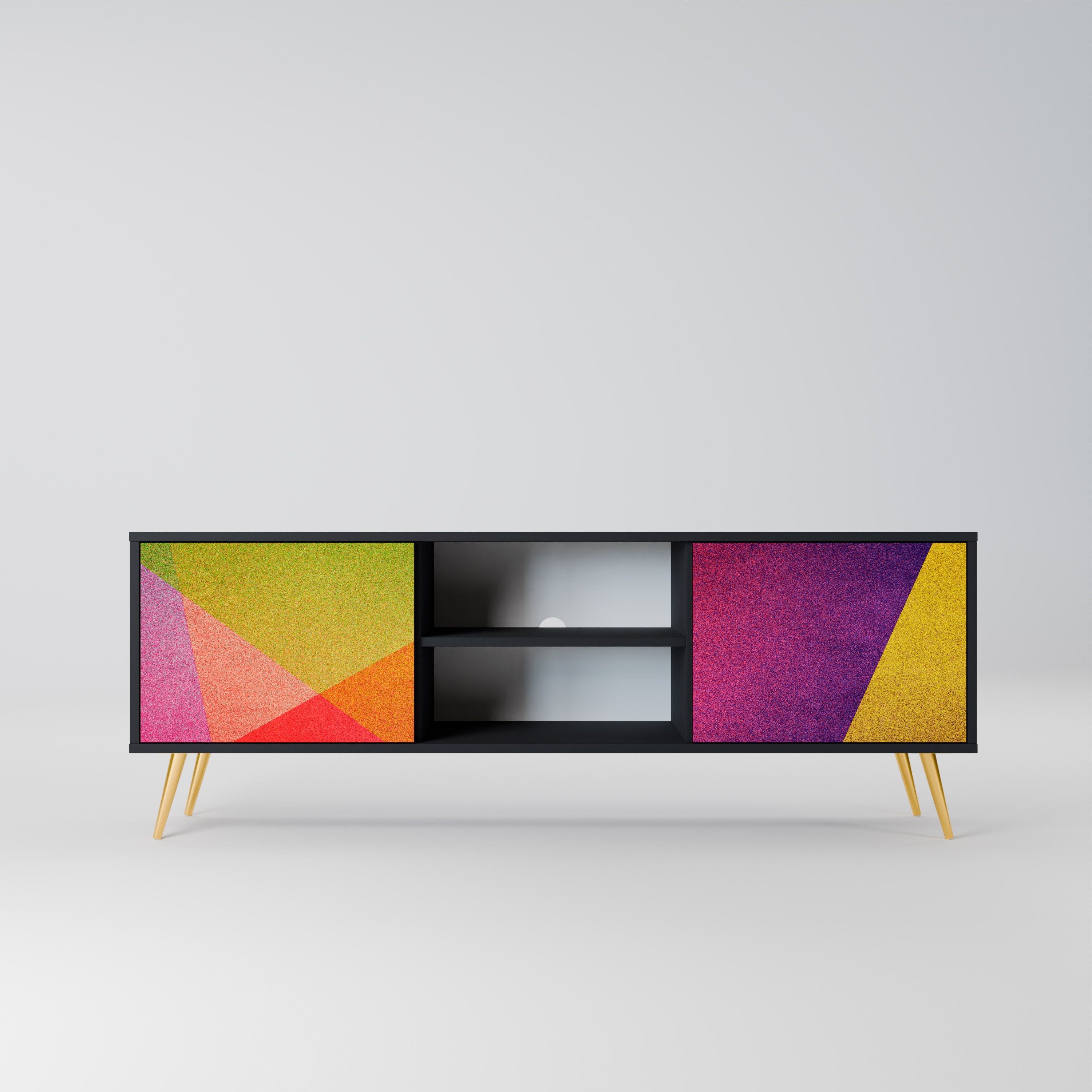 Mueble de TV de 2 puertas VIVID GEOMETRY con acabado negro