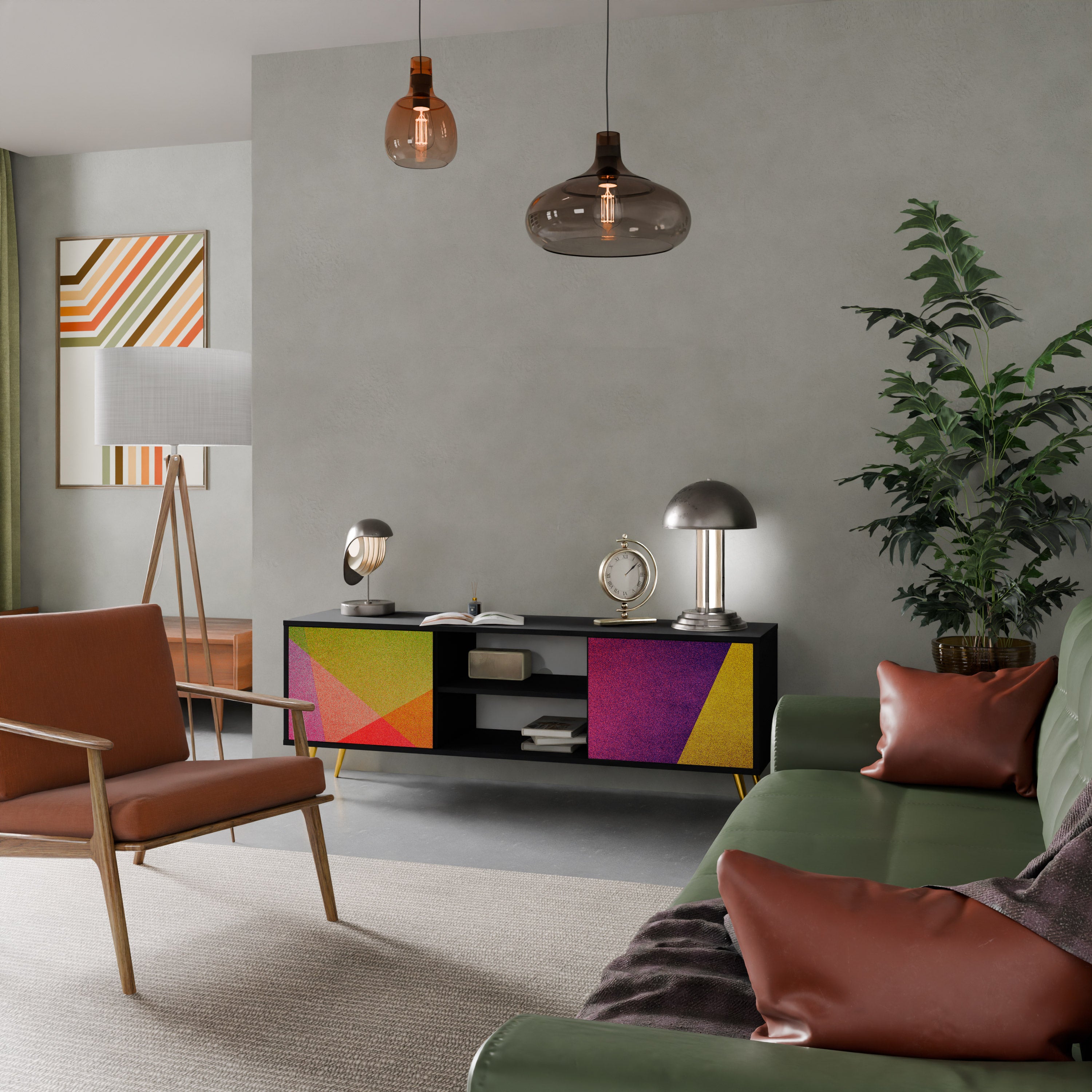 Mueble de TV de 2 puertas VIVID GEOMETRY con acabado negro