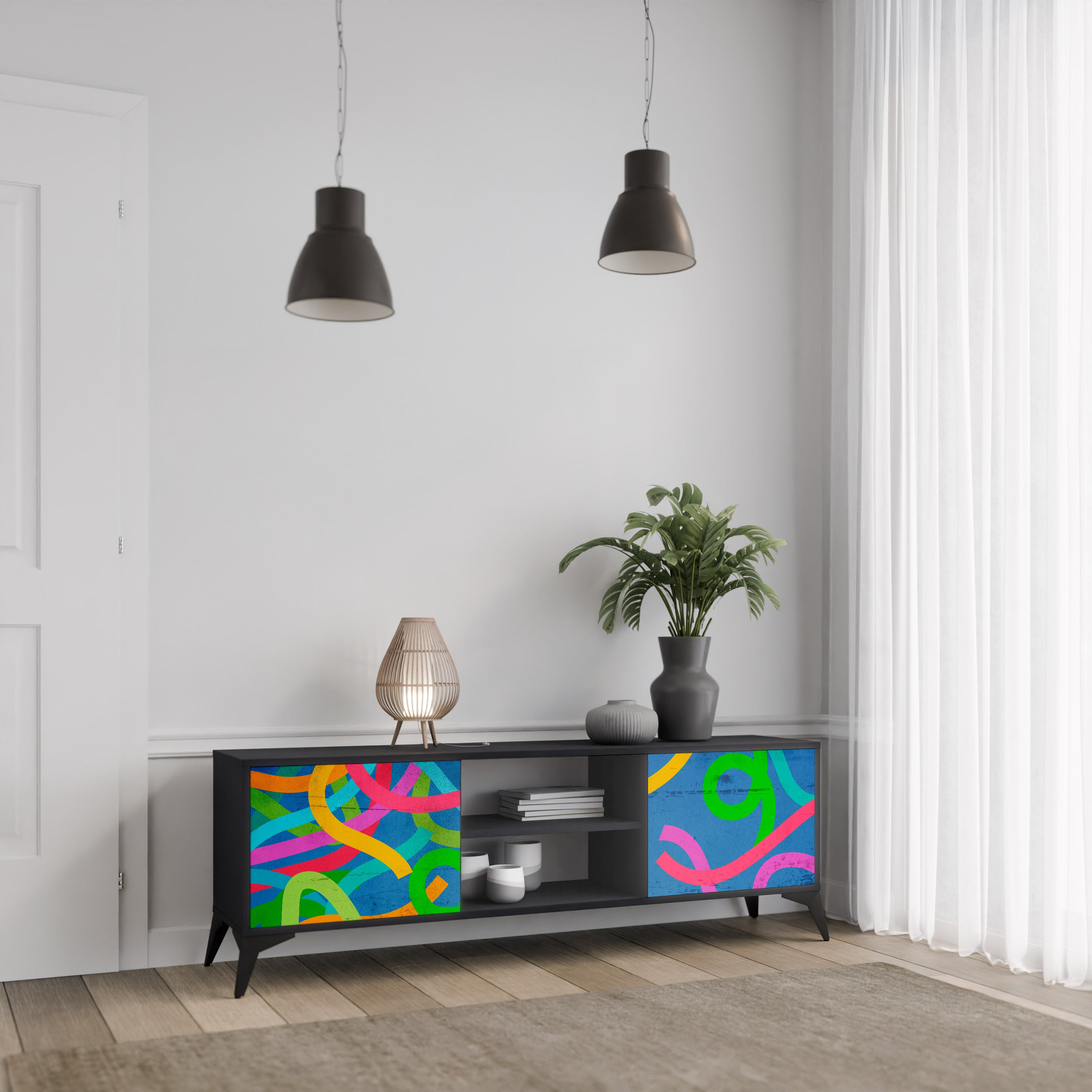 Mueble para TV STREAMER TANGLE de 2 puertas con acabado negro