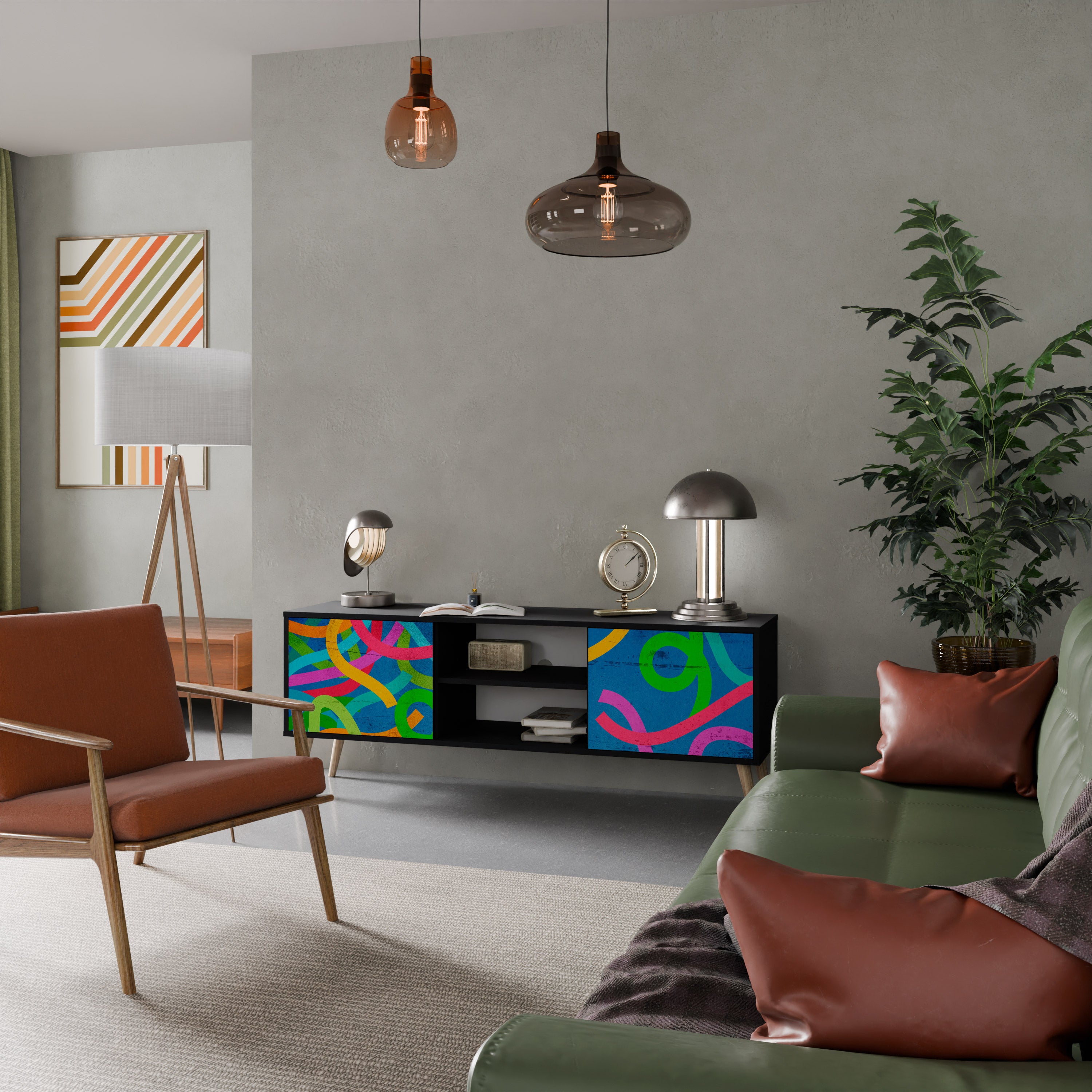 Mueble para TV STREAMER TANGLE de 2 puertas con acabado negro