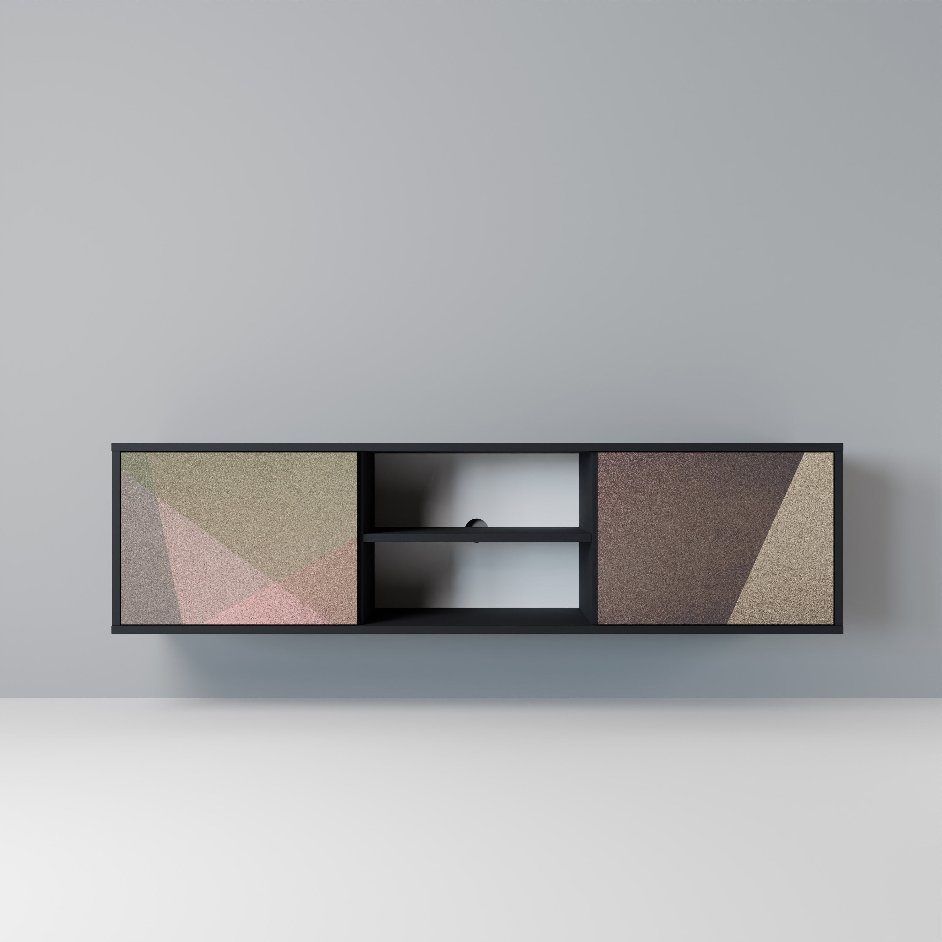 Mueble de TV de 2 puertas BEIGE GEOMETRY en acabado negro