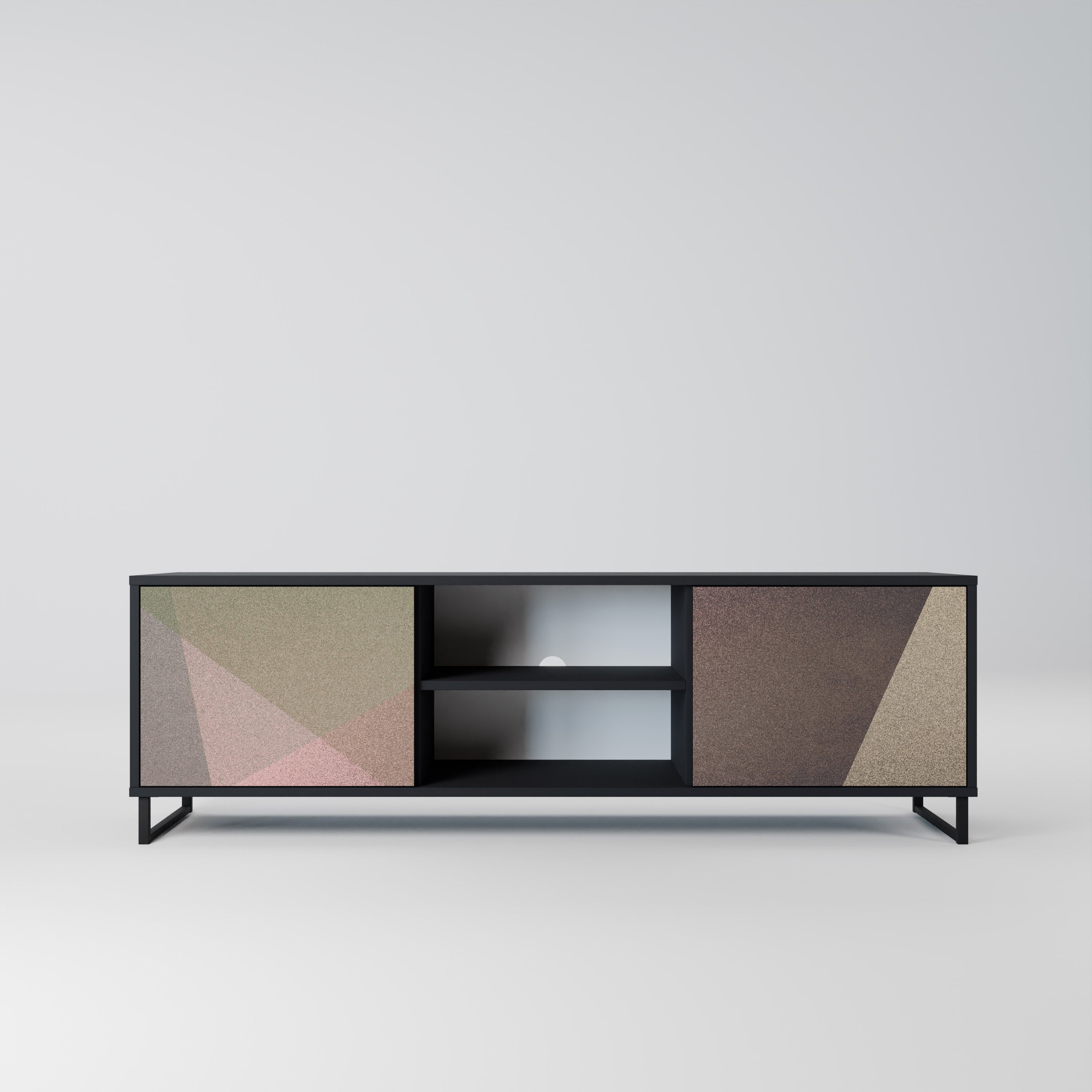 Mueble de TV de 2 puertas BEIGE GEOMETRY en acabado negro