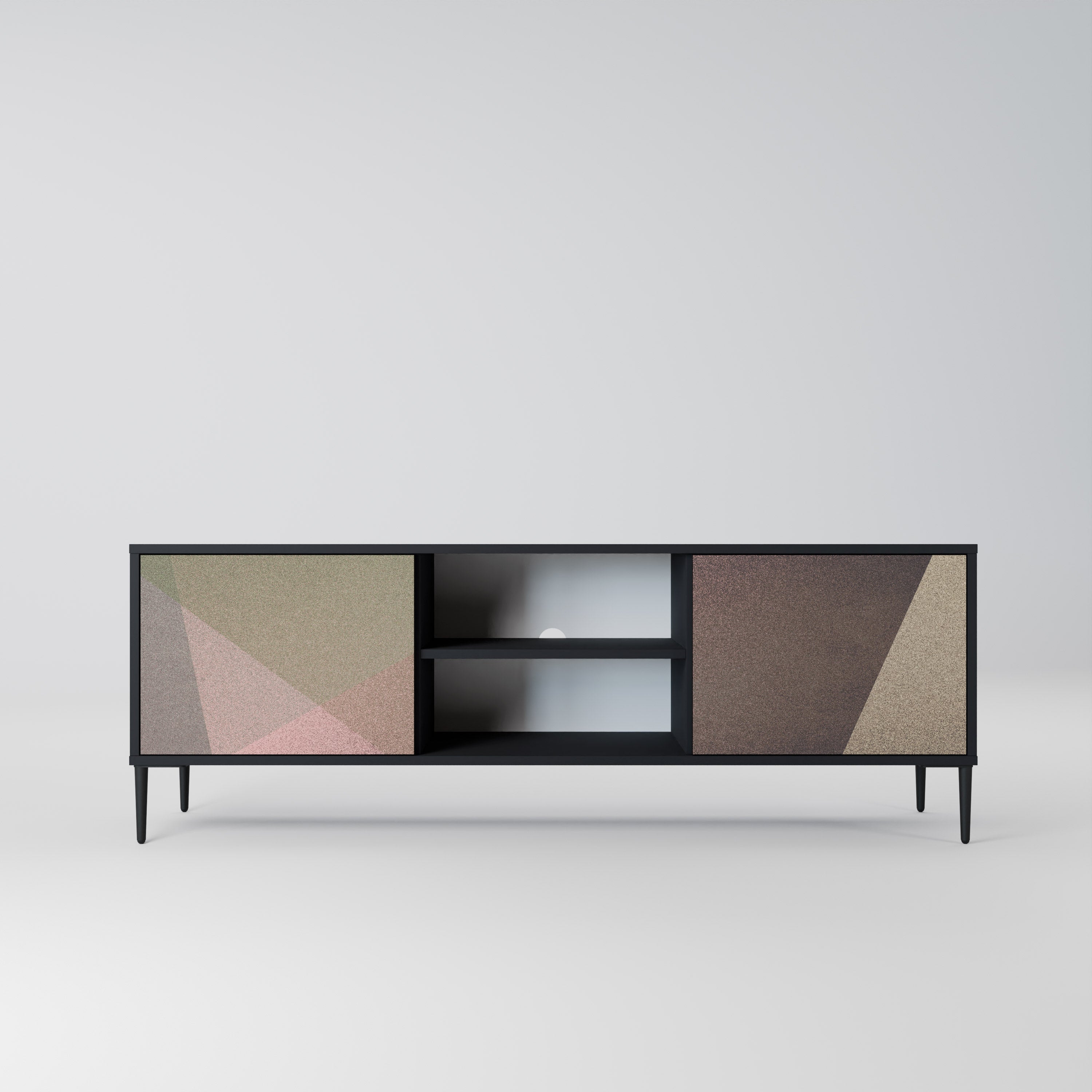 Mueble de TV de 2 puertas BEIGE GEOMETRY en acabado negro