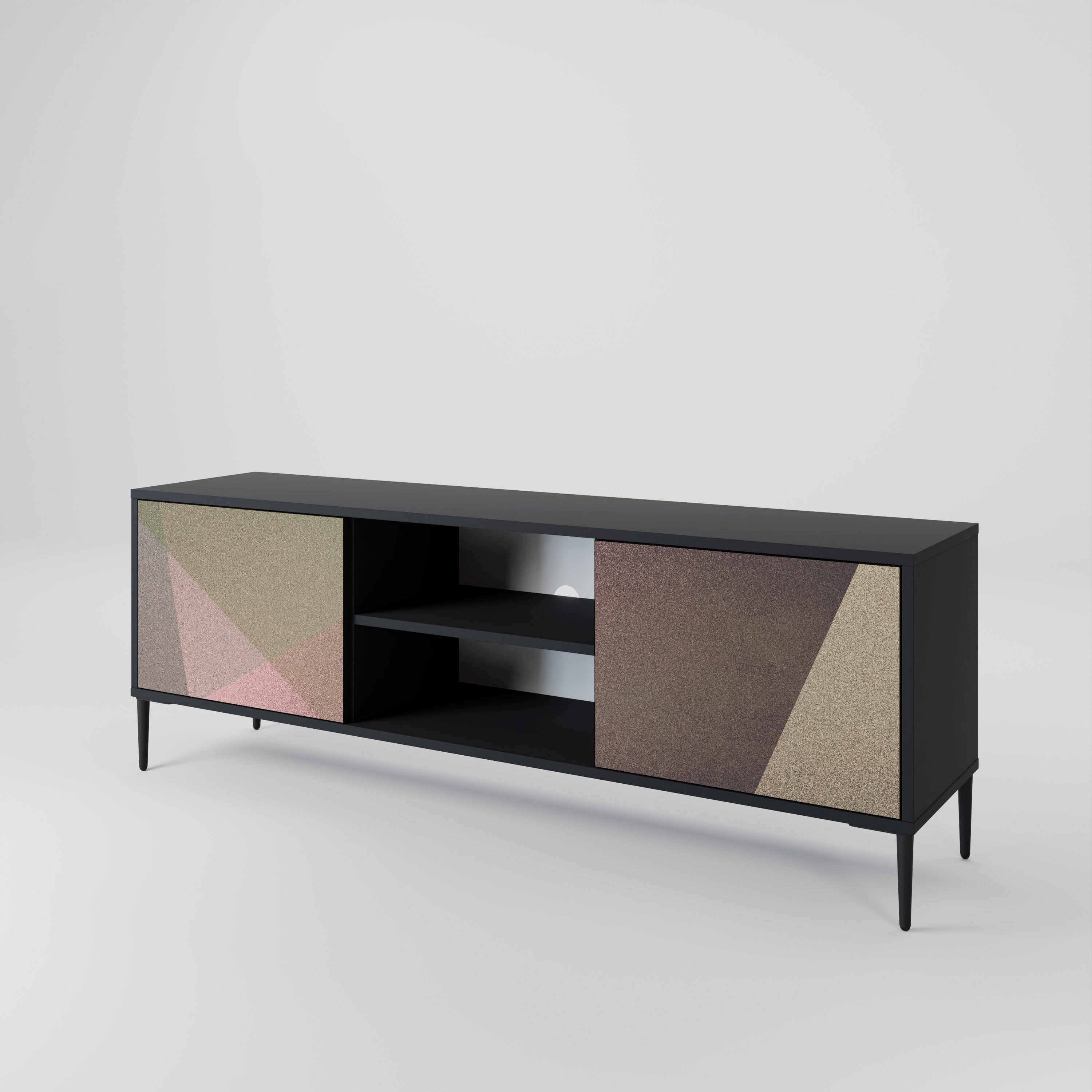 Mueble de TV de 2 puertas BEIGE GEOMETRY en acabado negro