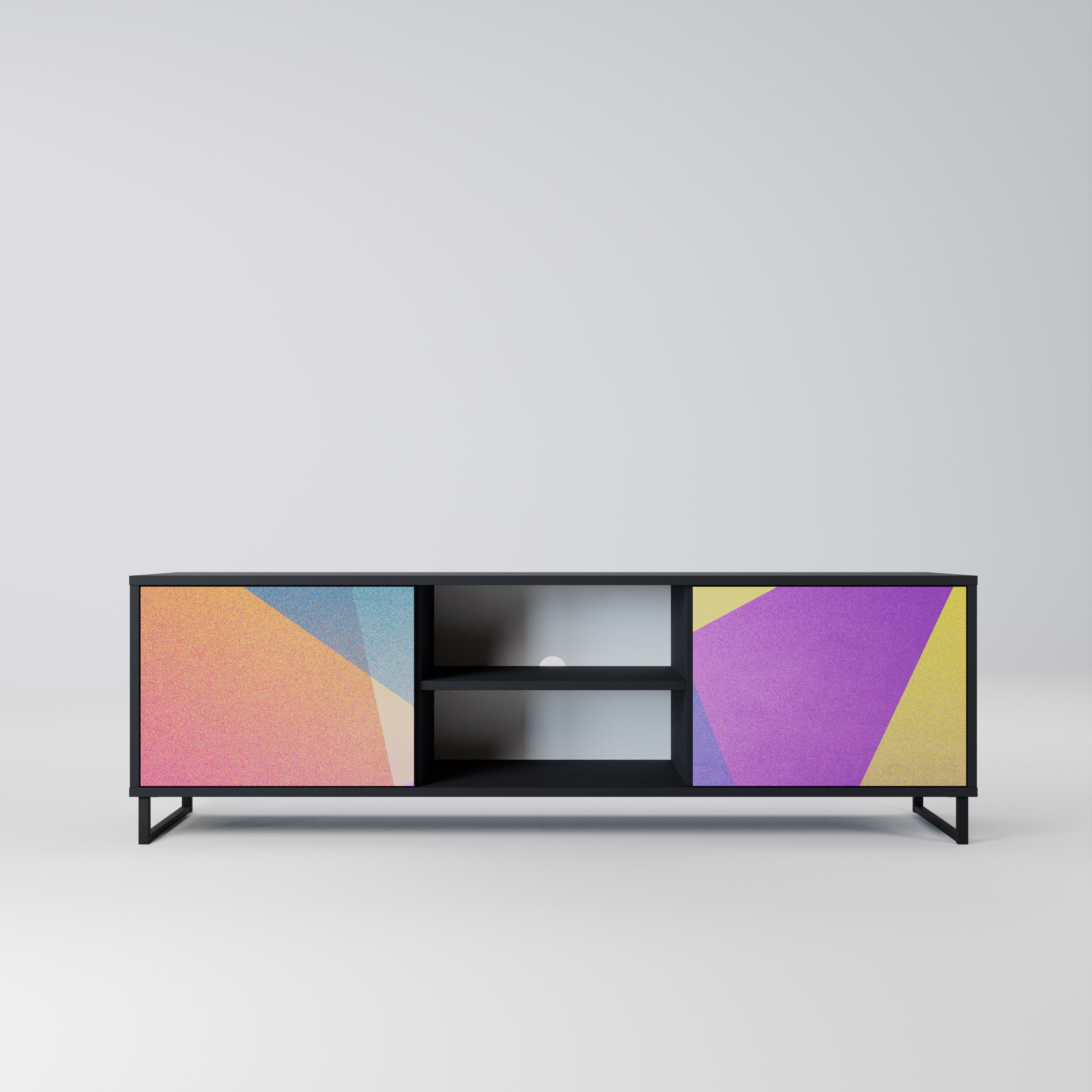 Mueble de TV de 2 puertas BRIGHT GEOMETRY con acabado negro
