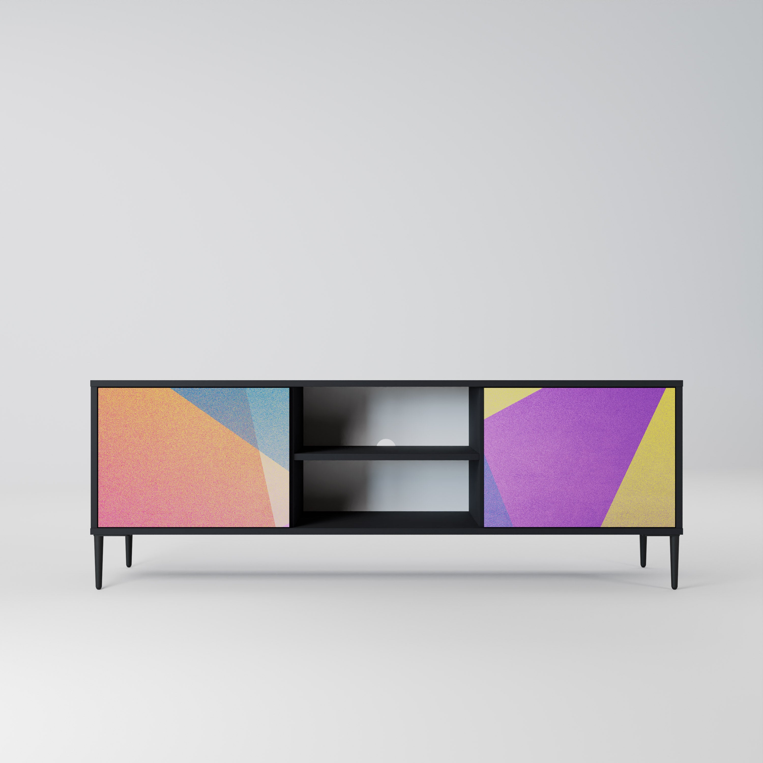Mueble de TV de 2 puertas BRIGHT GEOMETRY con acabado negro