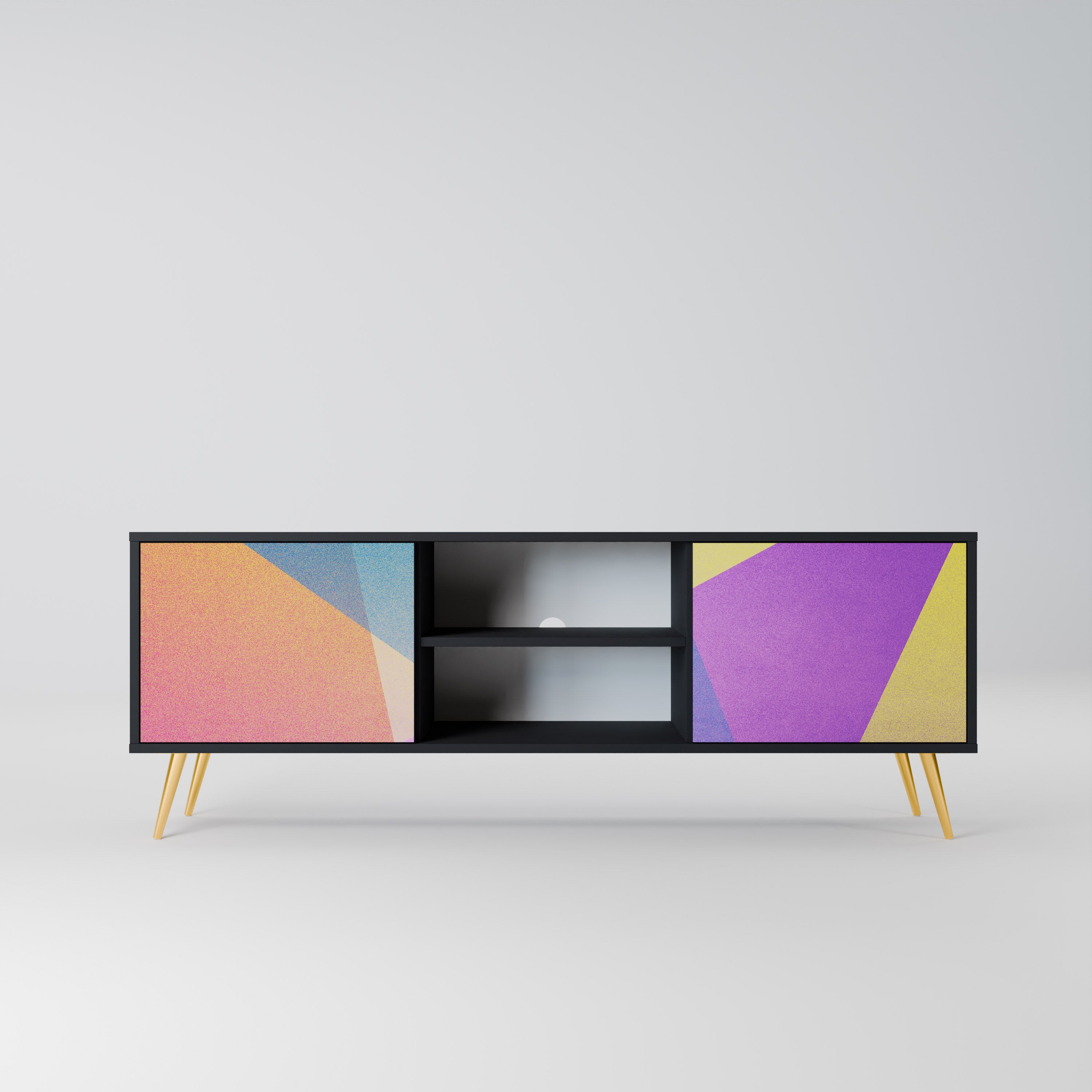 Mueble de TV de 2 puertas BRIGHT GEOMETRY con acabado negro