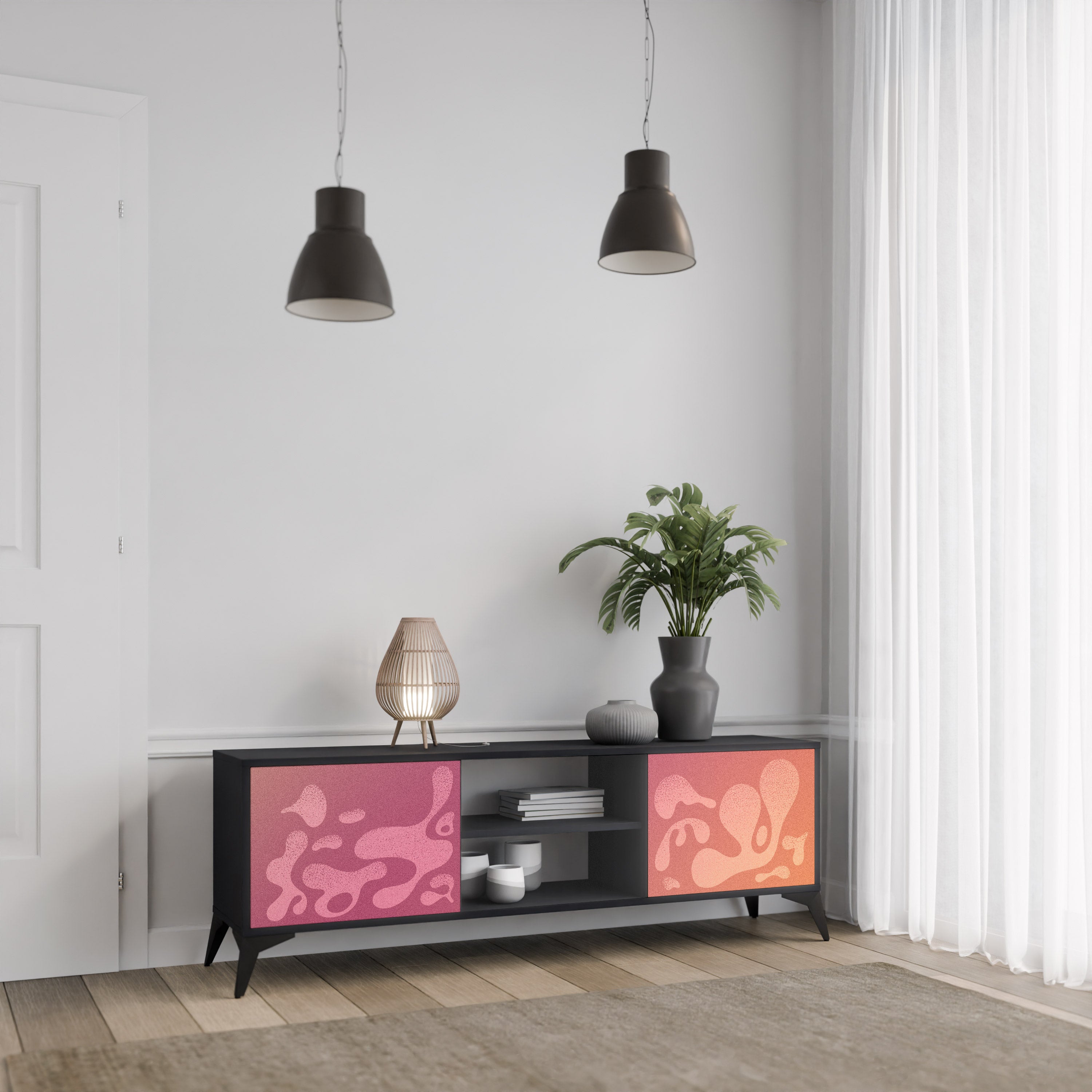 Mueble de TV IRREGULAR PINK de 2 puertas con acabado negro