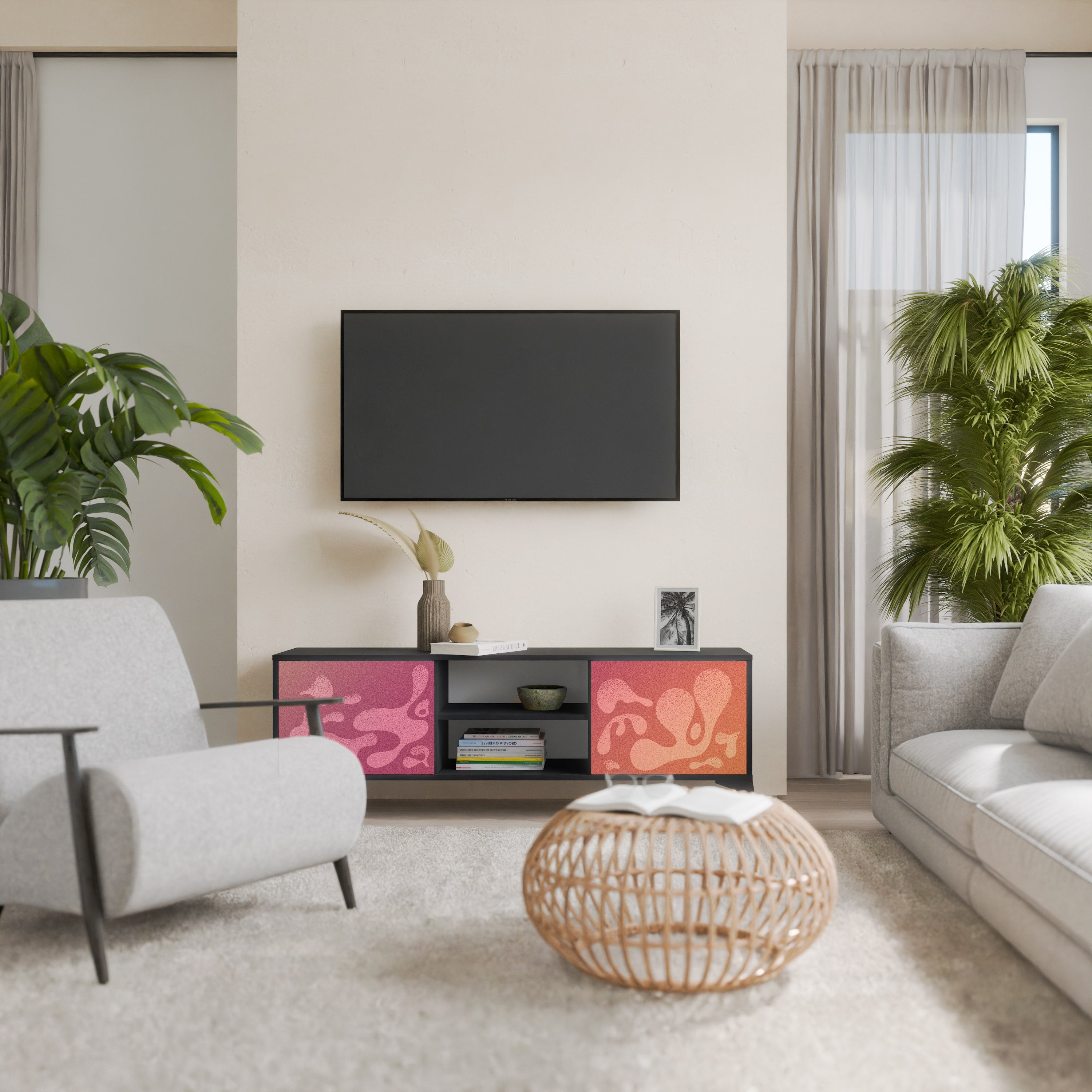 Mueble de TV IRREGULAR PINK de 2 puertas con acabado negro