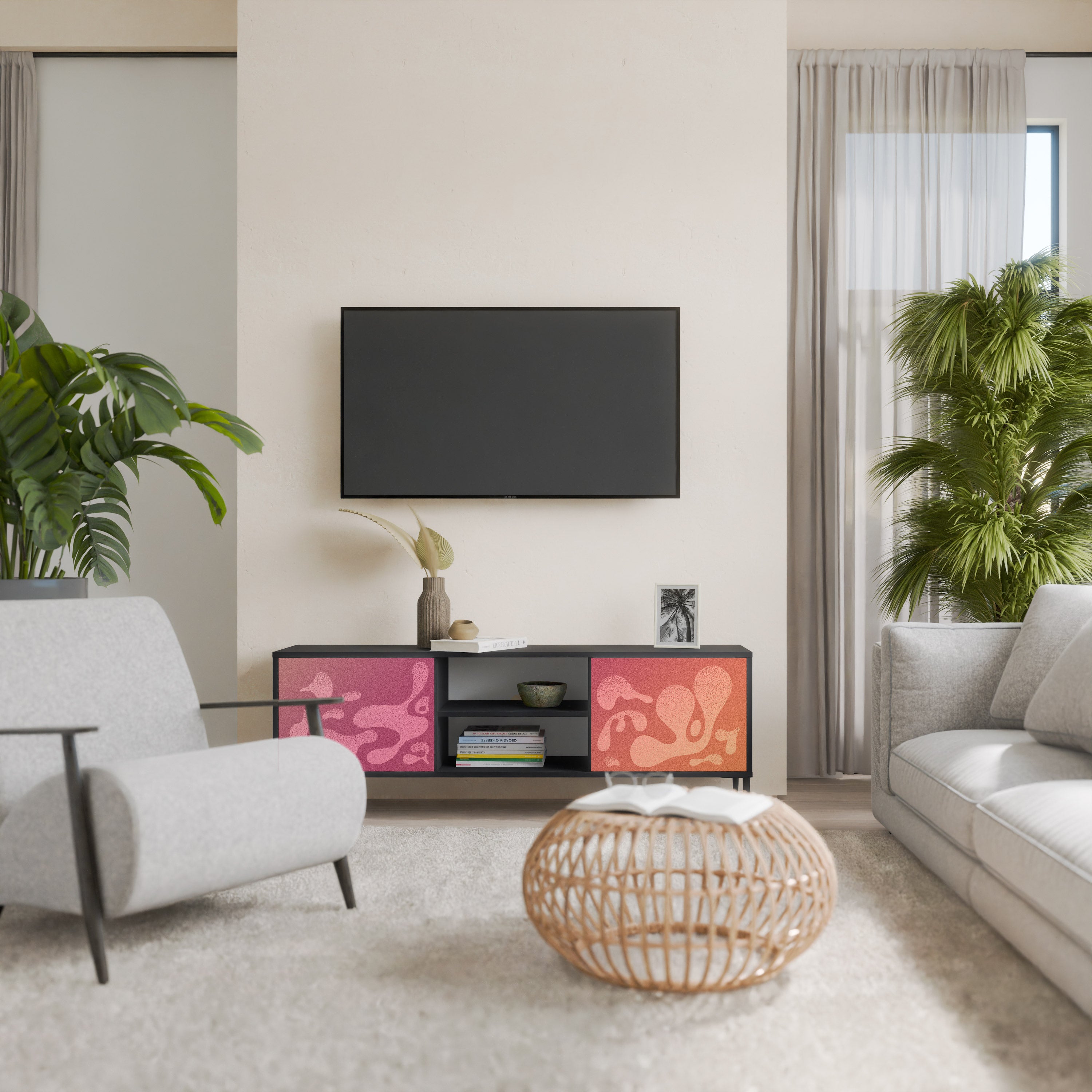 Mueble de TV IRREGULAR PINK de 2 puertas con acabado negro