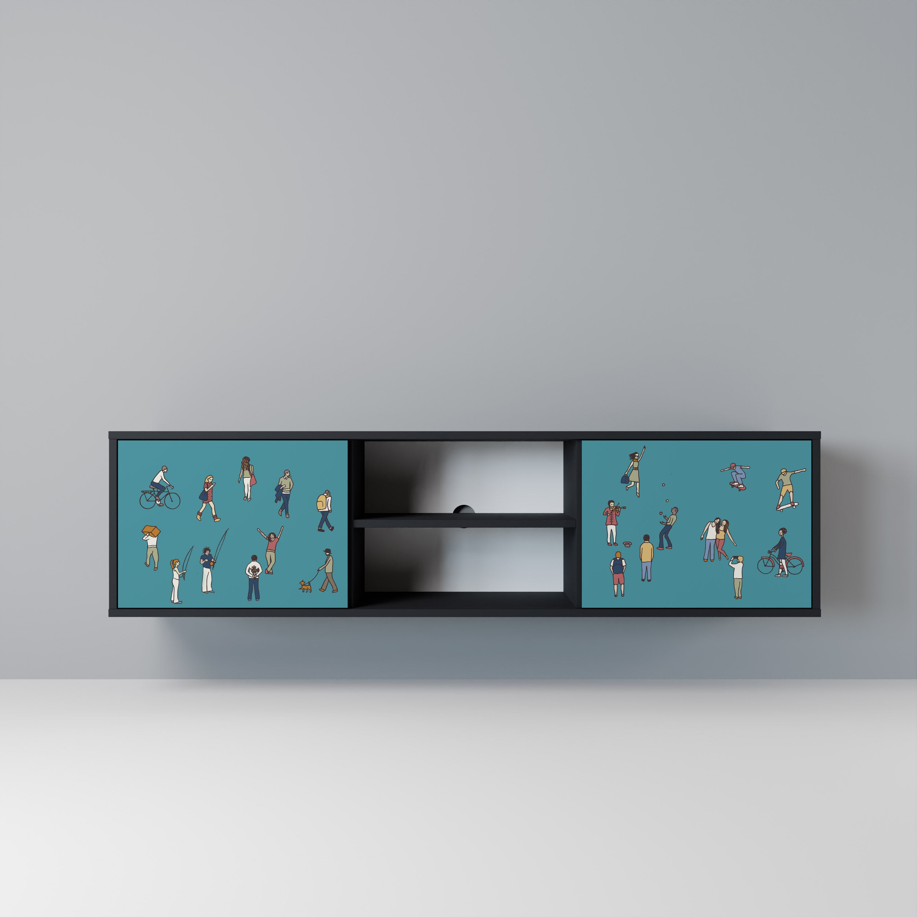 Mueble de TV de 2 puertas COLLECTIVE STREAM con acabado negro