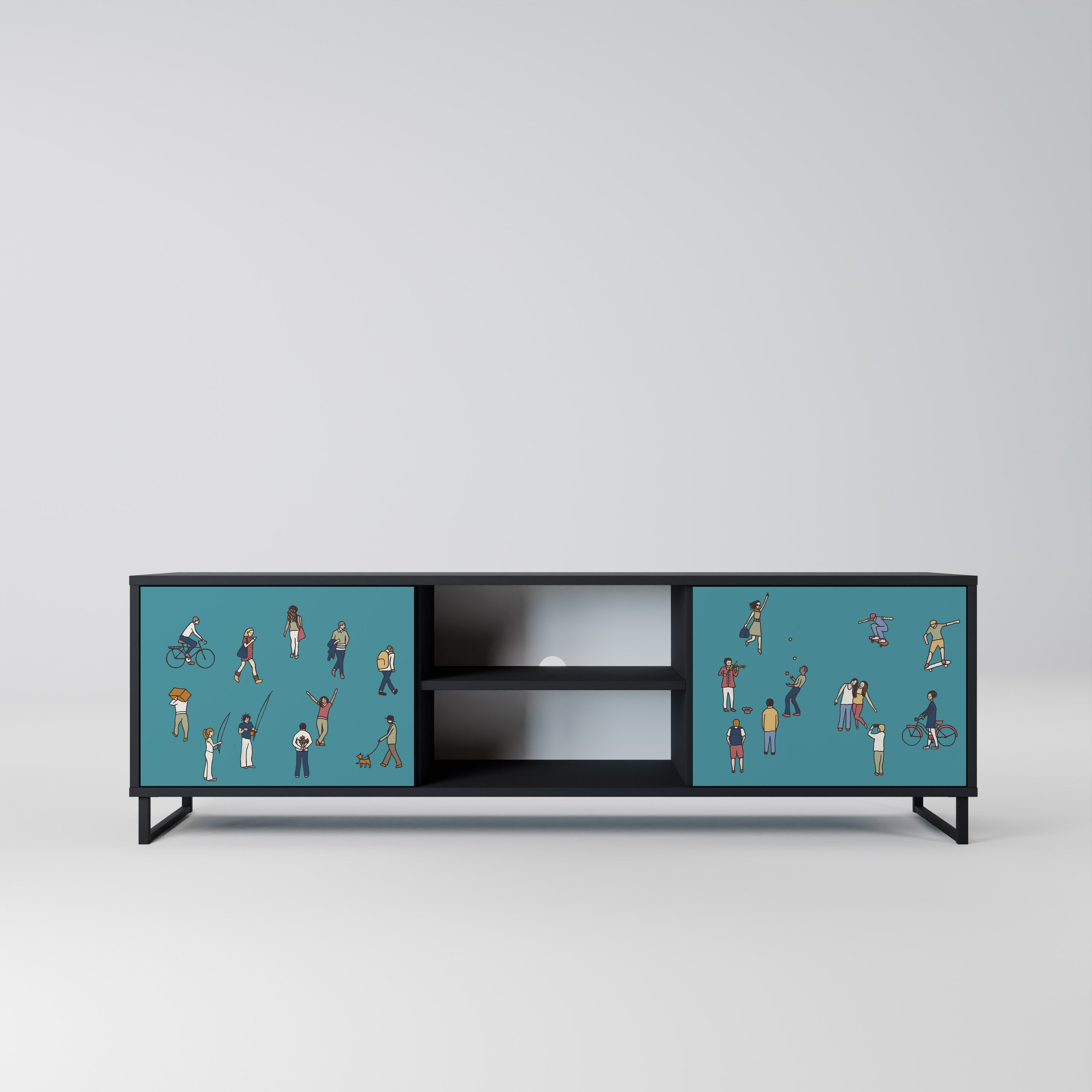 Mueble de TV de 2 puertas COLLECTIVE STREAM con acabado negro