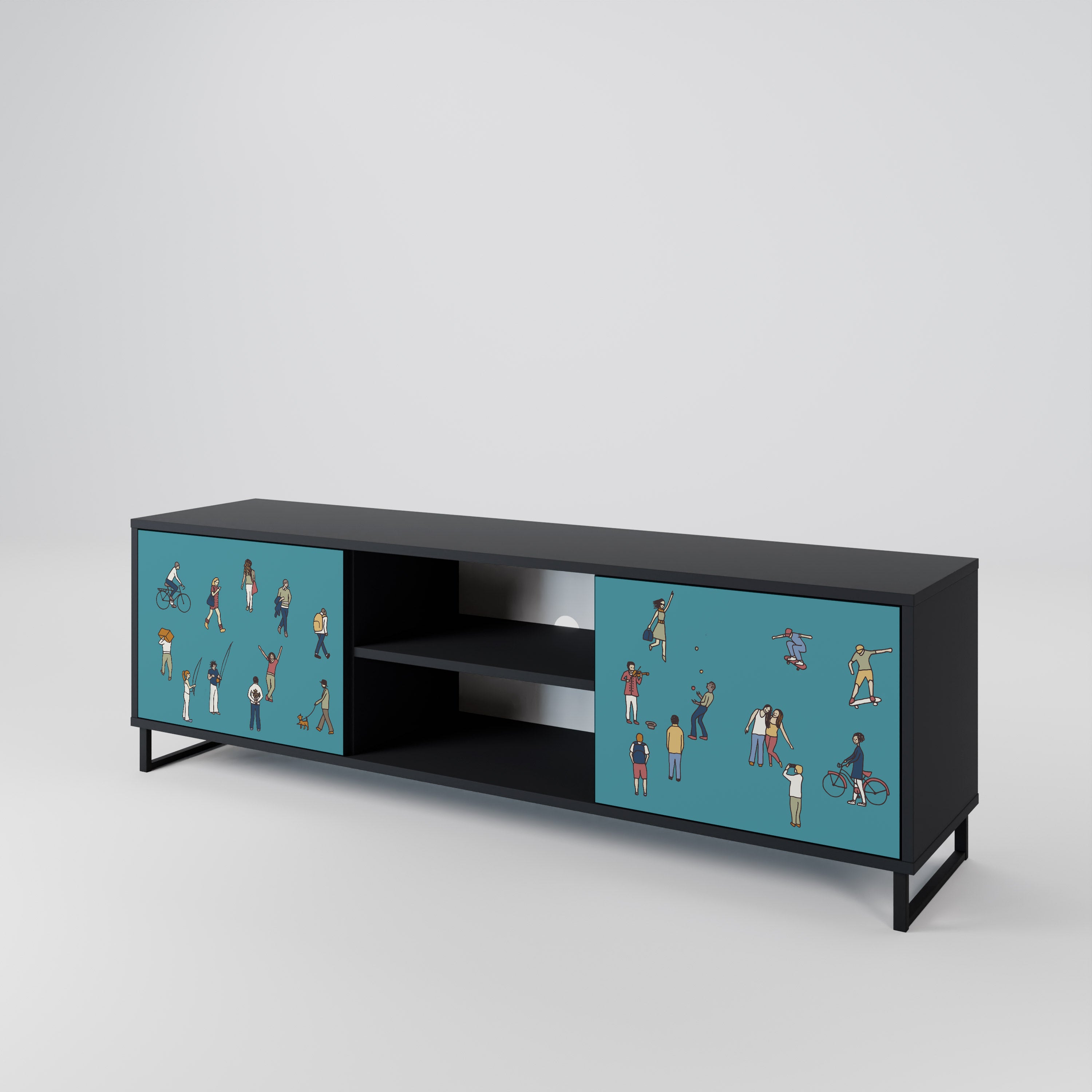 Mueble de TV de 2 puertas COLLECTIVE STREAM con acabado negro
