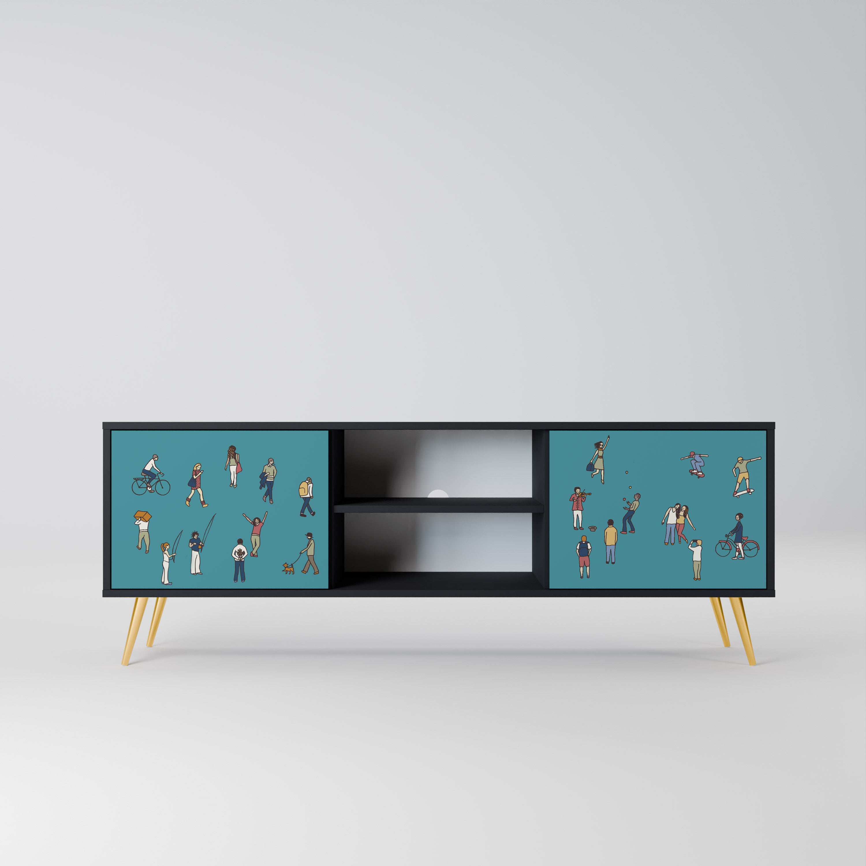 Mueble de TV de 2 puertas COLLECTIVE STREAM con acabado negro