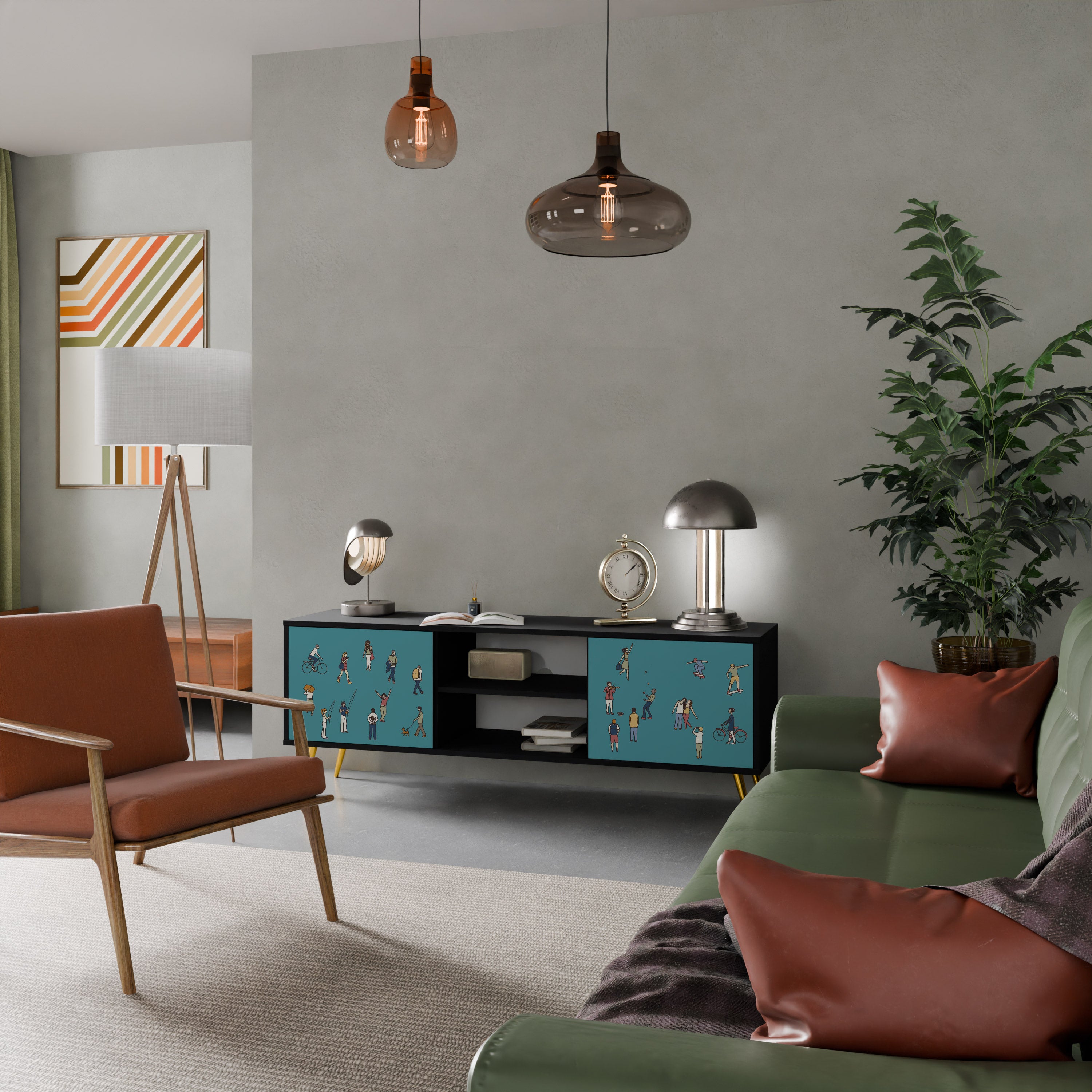 Mueble de TV de 2 puertas COLLECTIVE STREAM con acabado negro