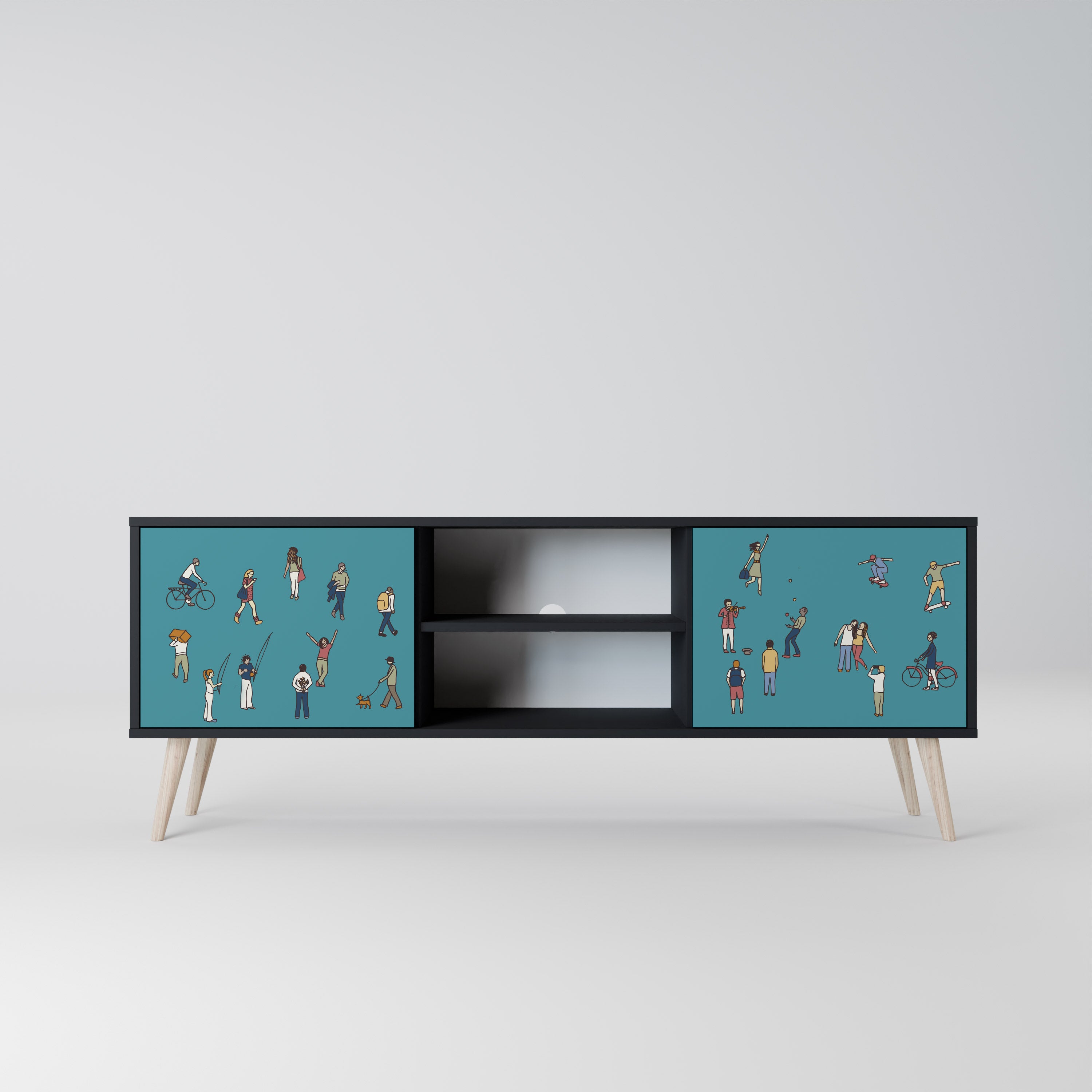 Mueble de TV de 2 puertas COLLECTIVE STREAM con acabado negro