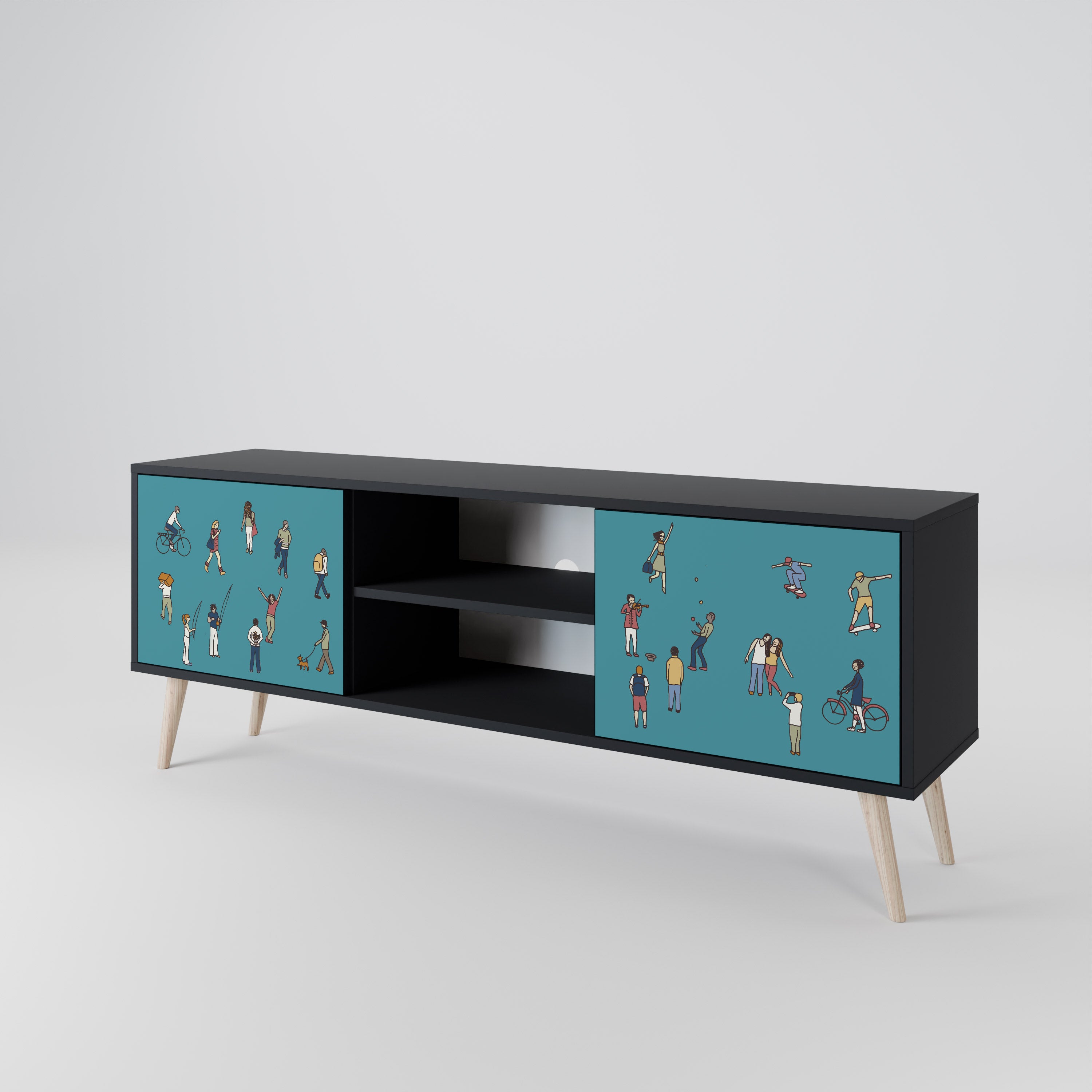 Mueble de TV de 2 puertas COLLECTIVE STREAM con acabado negro