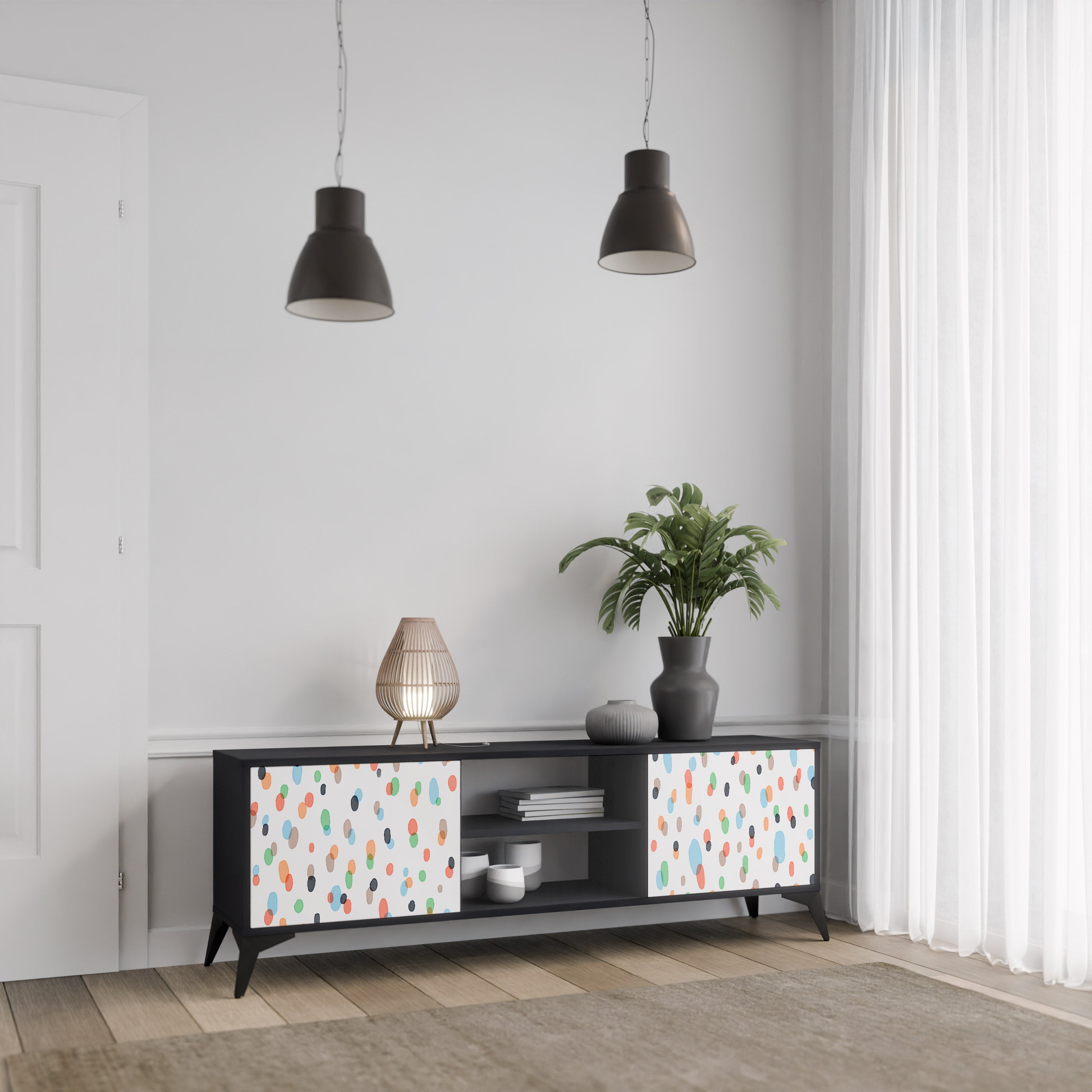 Mueble de TV de 2 puertas ENERGETIC SPOTS en acabado negro