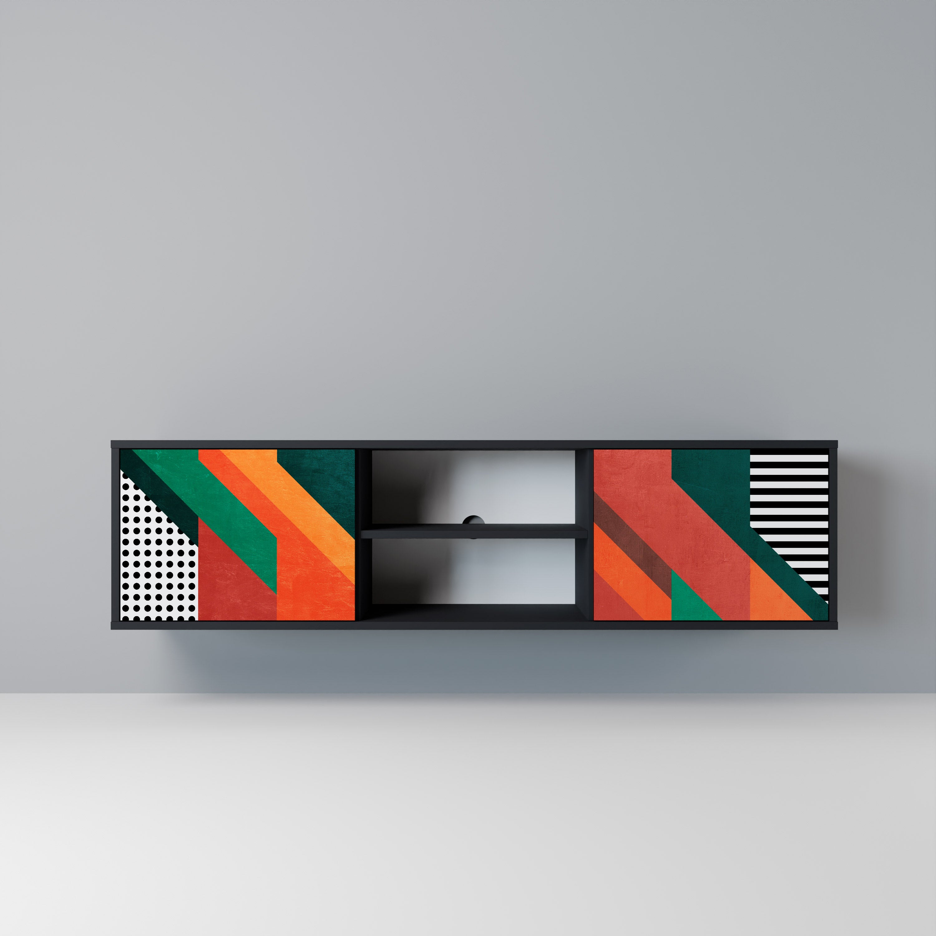 Mueble de TV de 2 puertas MAKESHIFT ARTISTRY con acabado negro