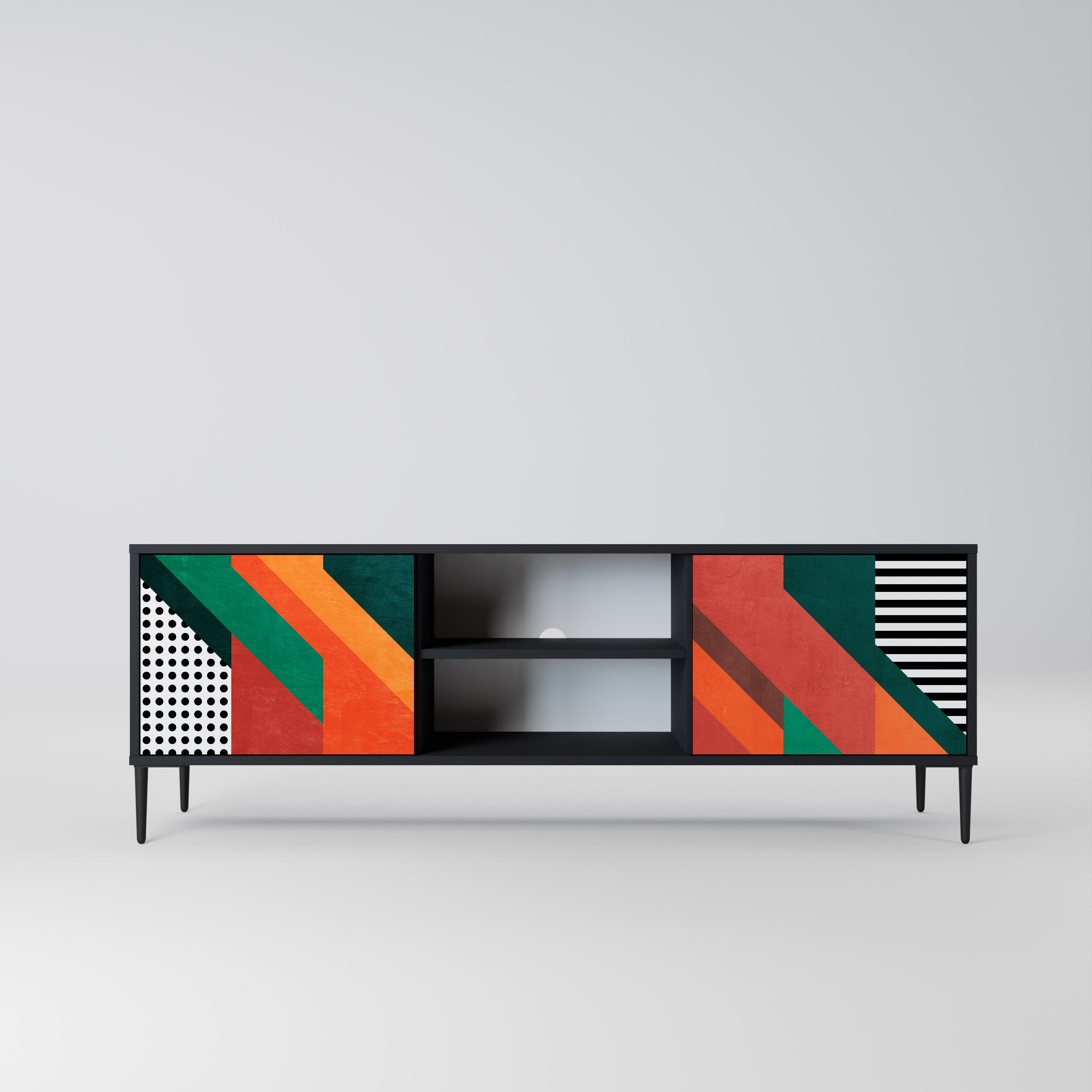 Mueble de TV de 2 puertas MAKESHIFT ARTISTRY con acabado negro