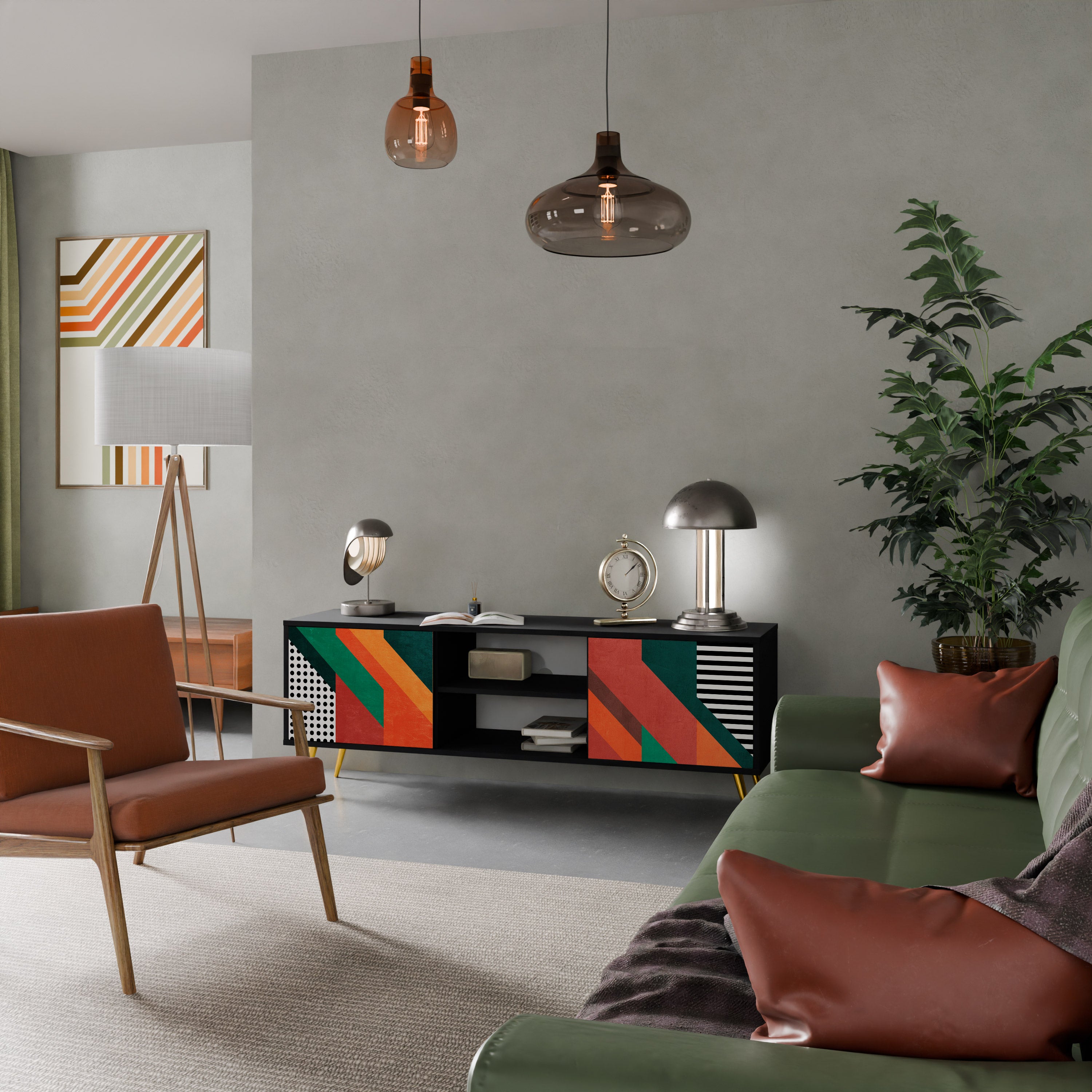 Mueble de TV de 2 puertas MAKESHIFT ARTISTRY con acabado negro