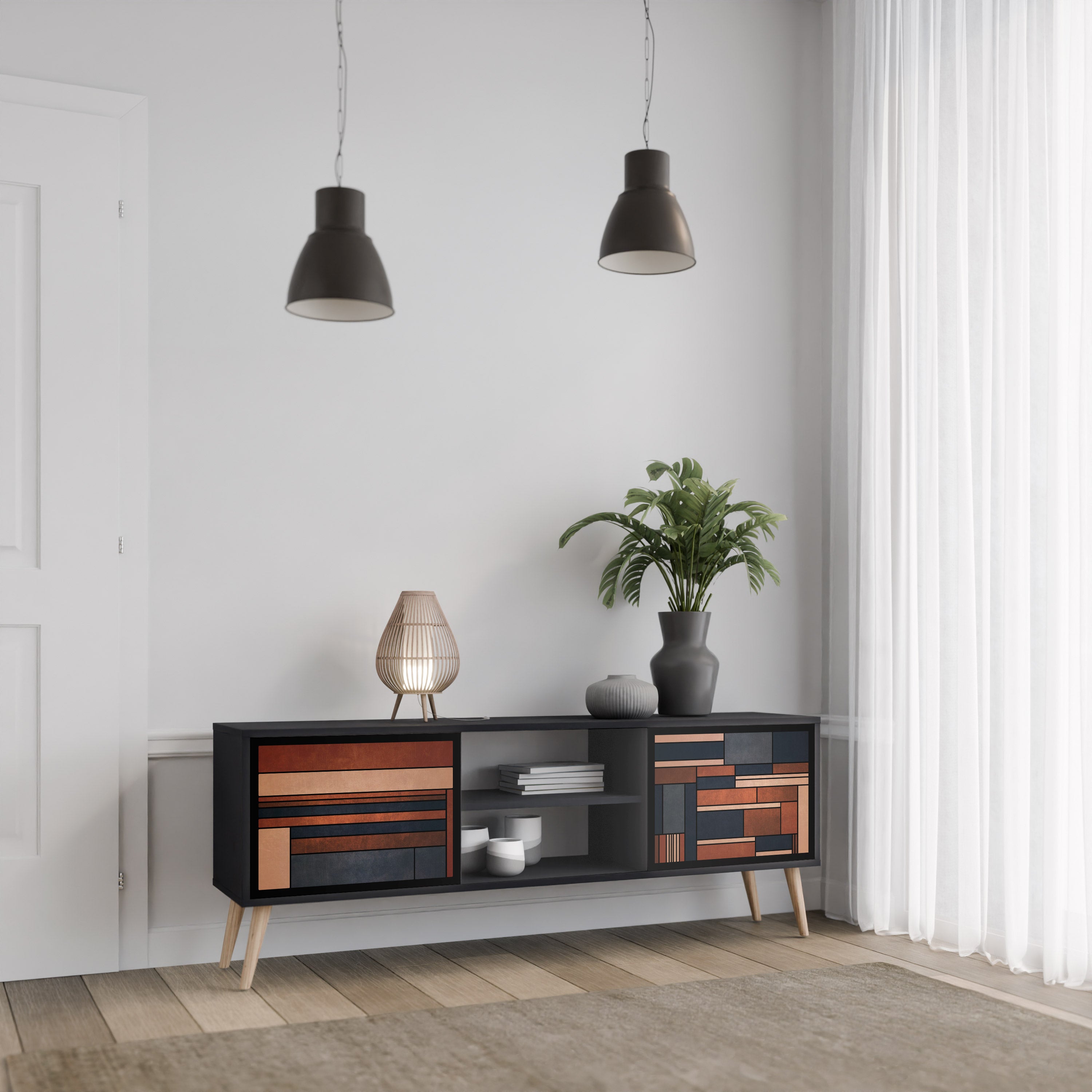 Mueble de TV INTREPID FORMATION de 2 puertas con acabado negro